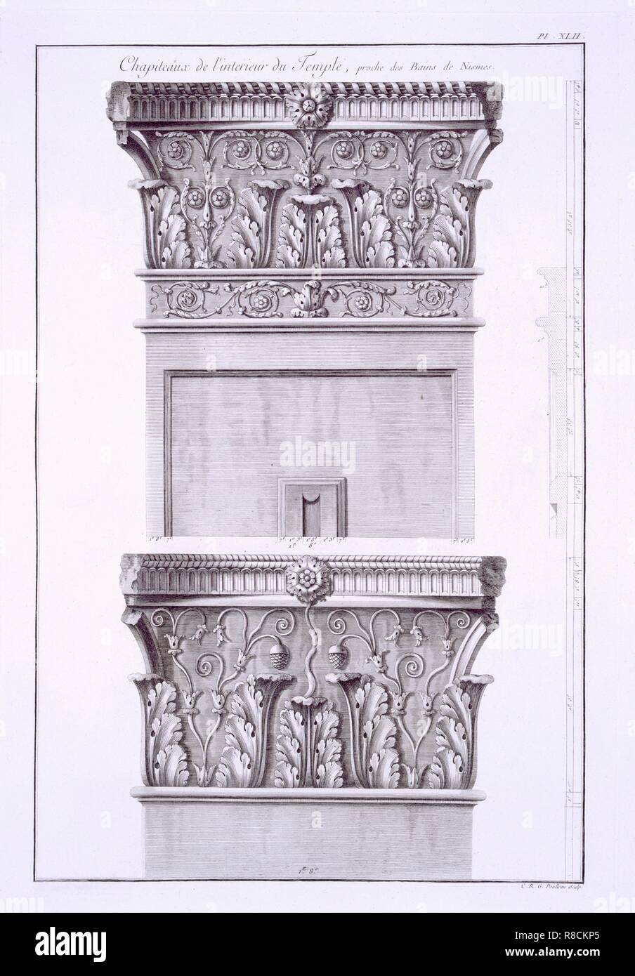 Capitelli provenienti dal tempio vicino le Terme Romane, Nimes. Creatore: Scuola di francese (XVIII secolo). Foto Stock Capitelli provenienti dal tempio vicino le Terme Romane, Nimes. Creatore: Scuola di francese (XVIII secolo). Foto Stock