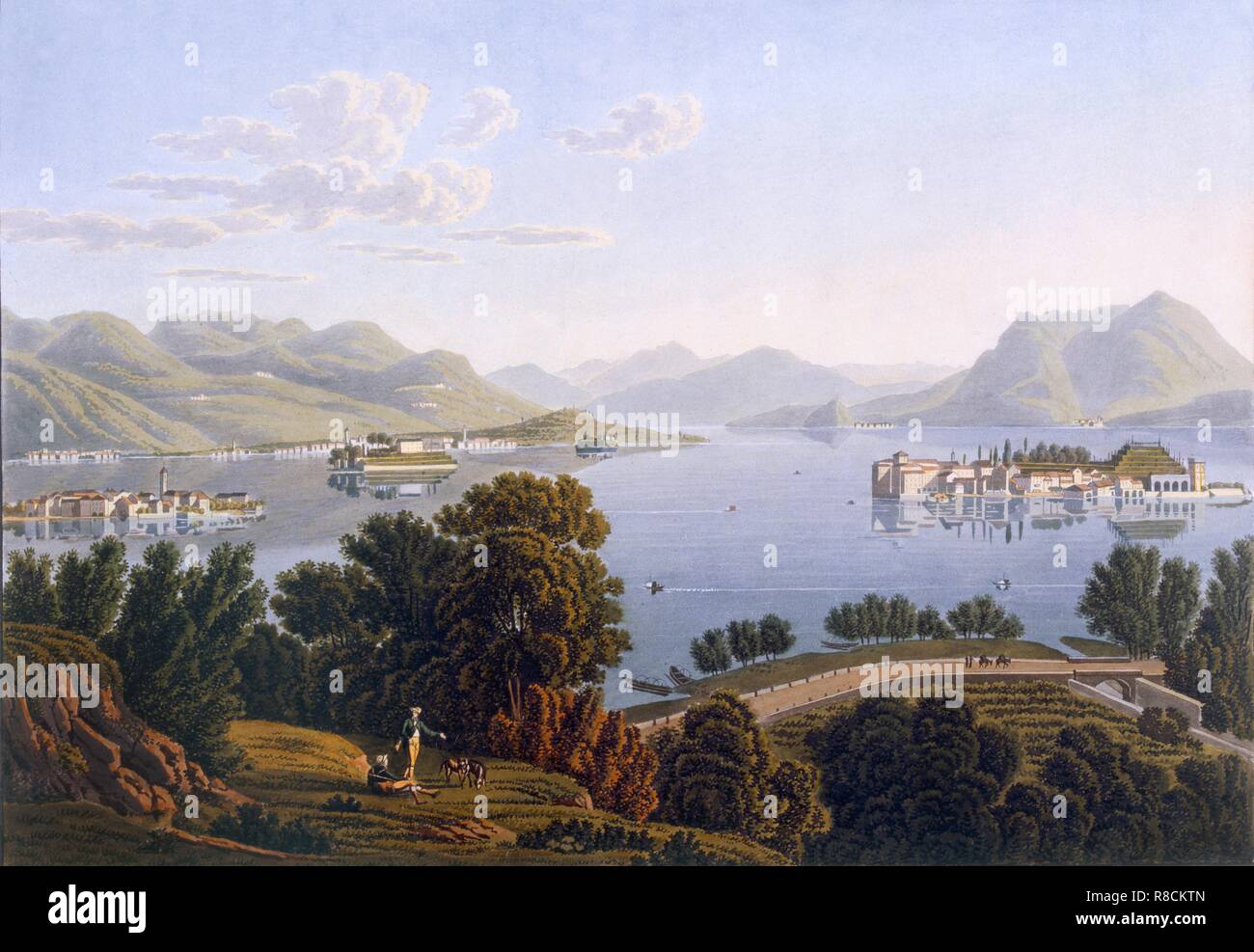 Vista sul Lago Maggiore e sulle Isole Borromee, 1819. Creatore: Scuola svizzera (XIX secolo). Foto Stock