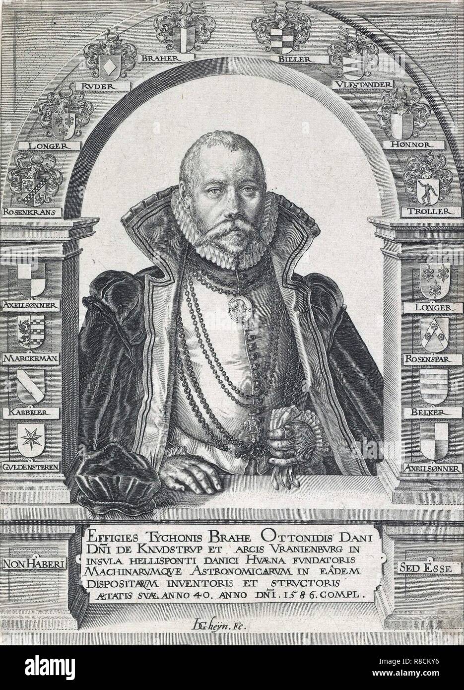 Ritratto di Tycho Brahe (1546 - 1601), pub. 1586. Creatore: Jacob de Gheyn () dopo. Foto Stock