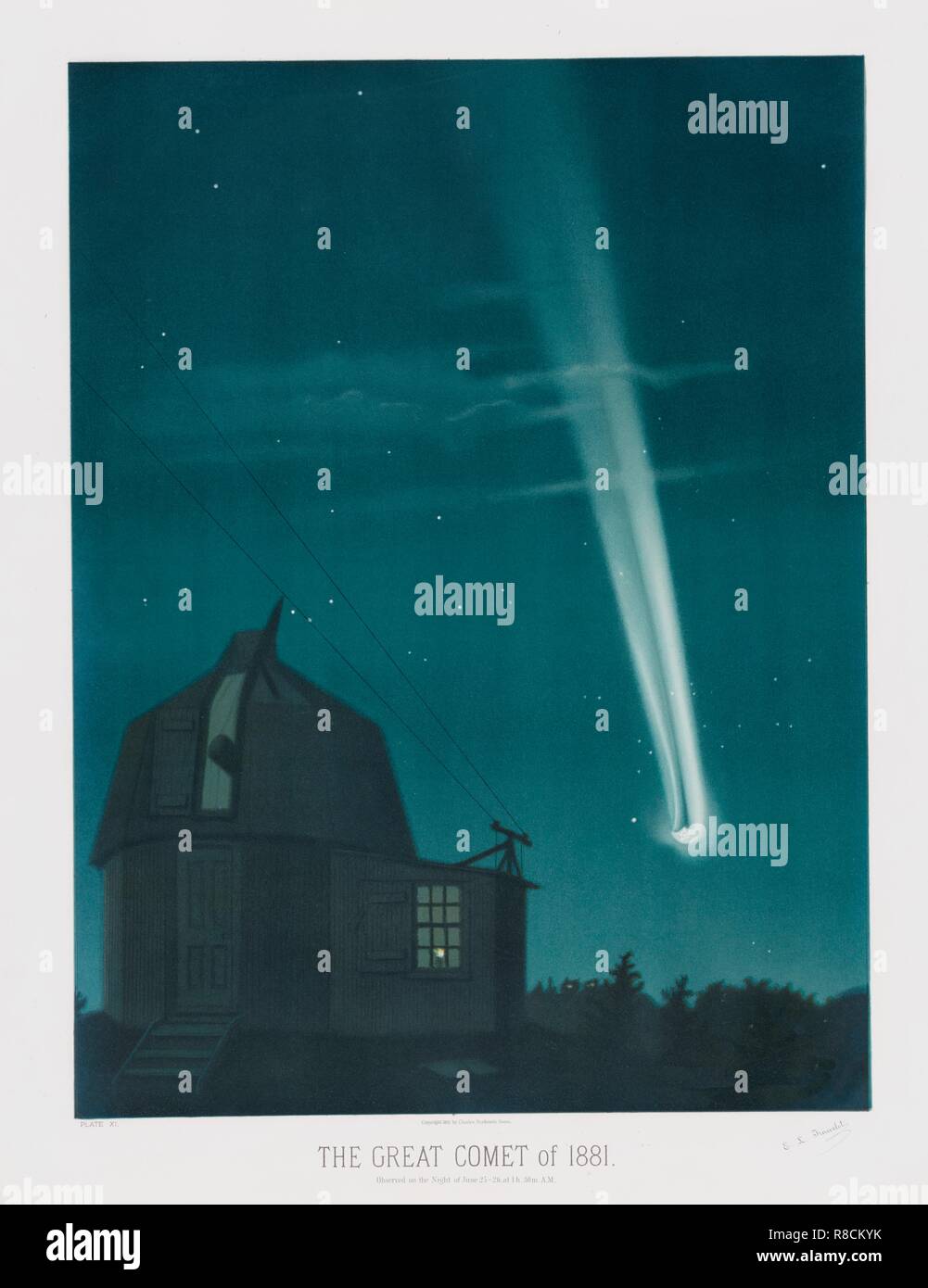 La grande cometa del 1881, osservata nella notte di giugno 25-26, a 1h.30m AM, pub. 1881. Creatore : Étienne Léopold Trouvelot (1827 ? 1895) . Foto Stock
