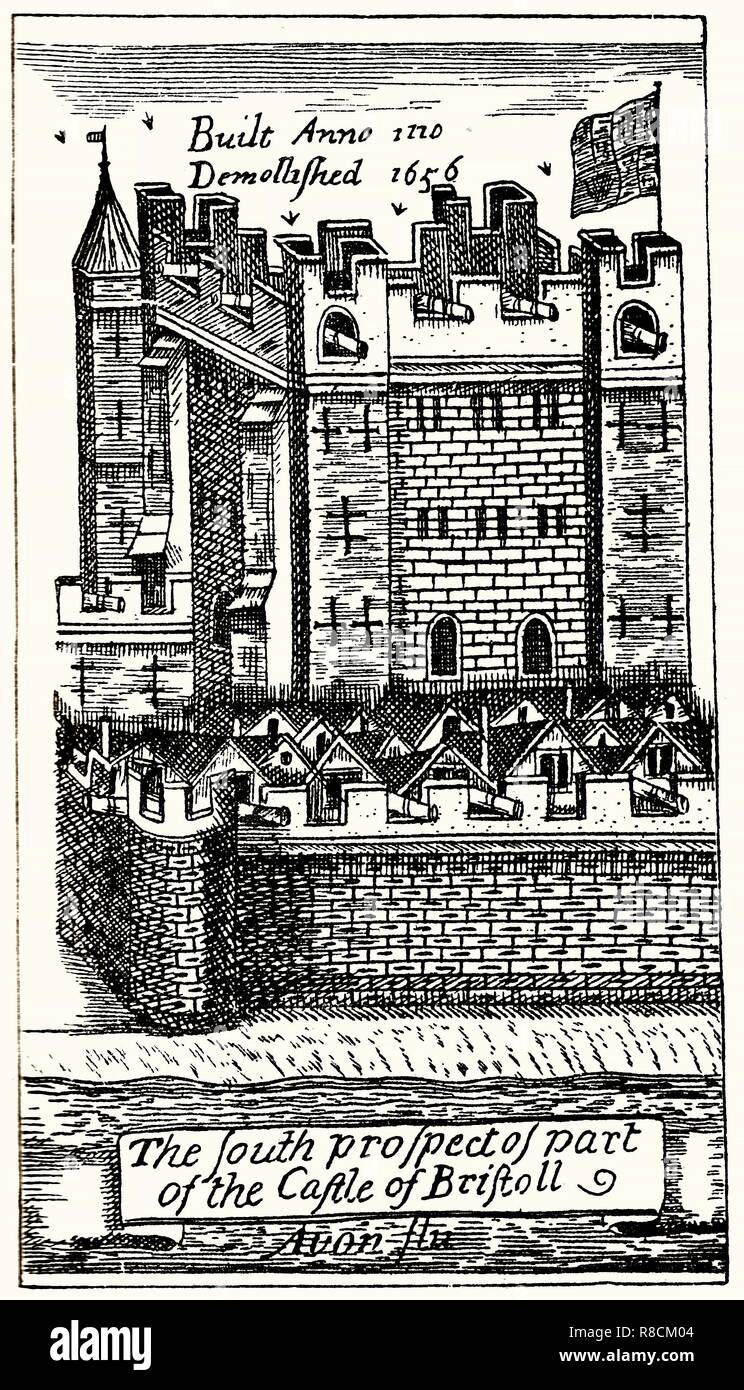 La prospettiva del sud della parte del castello di Bristoll, pub. 1893. Creatore: Scuola di inglese (XVII secolo). Foto Stock