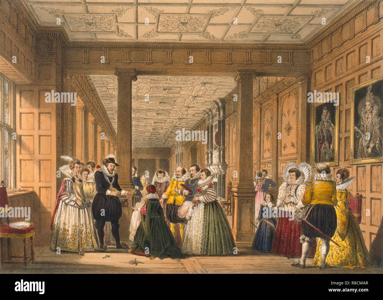 La galleria a Hatfield House, Hertfordshire, pub. 1838. Autore: Giuseppe Nash (1809-78). Foto Stock