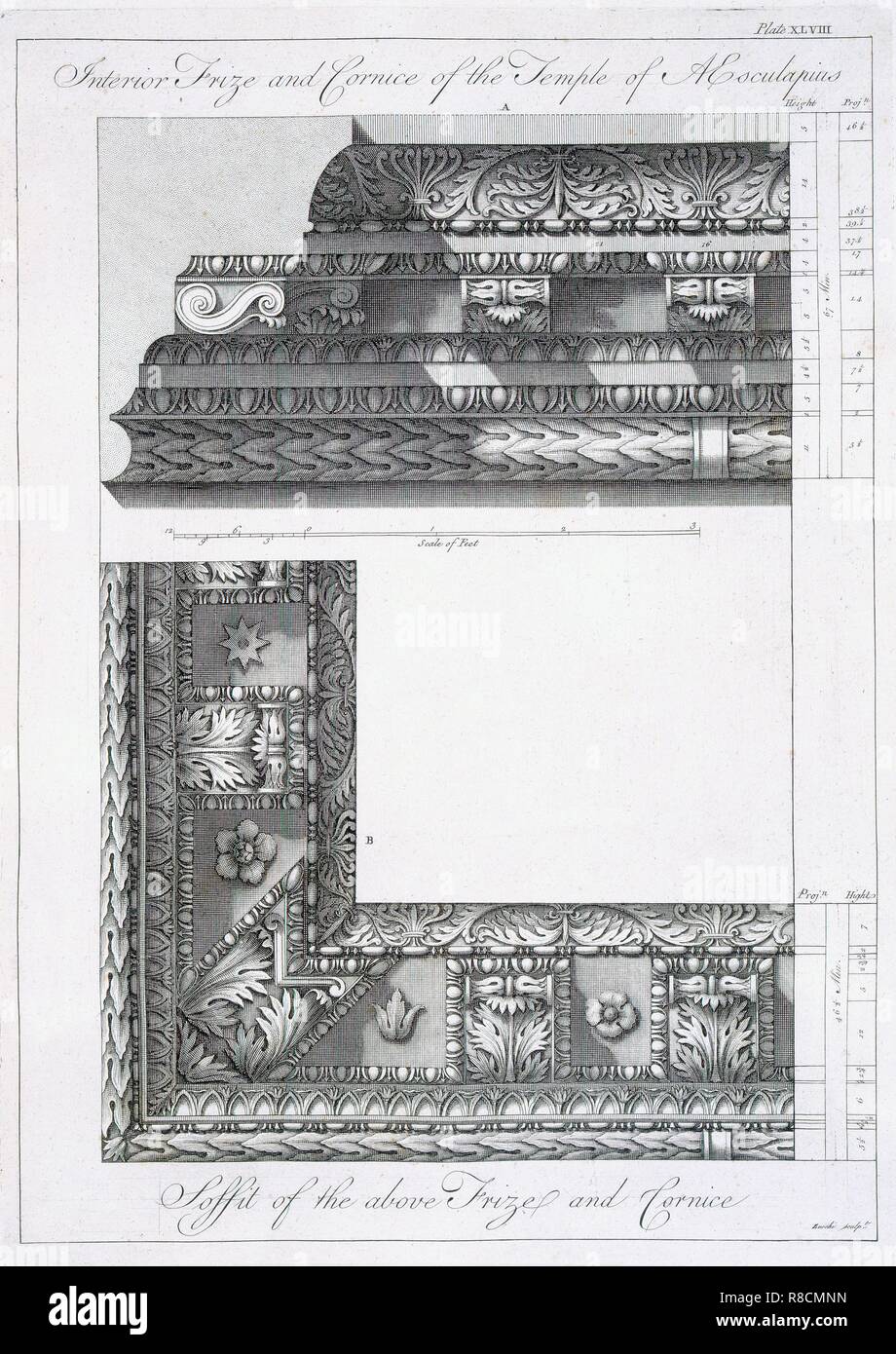 Interno e il fregio del cornicione del Tempio di Esculapio, pub. 1764. Creatore: Robert Adam (1728-92). Foto Stock