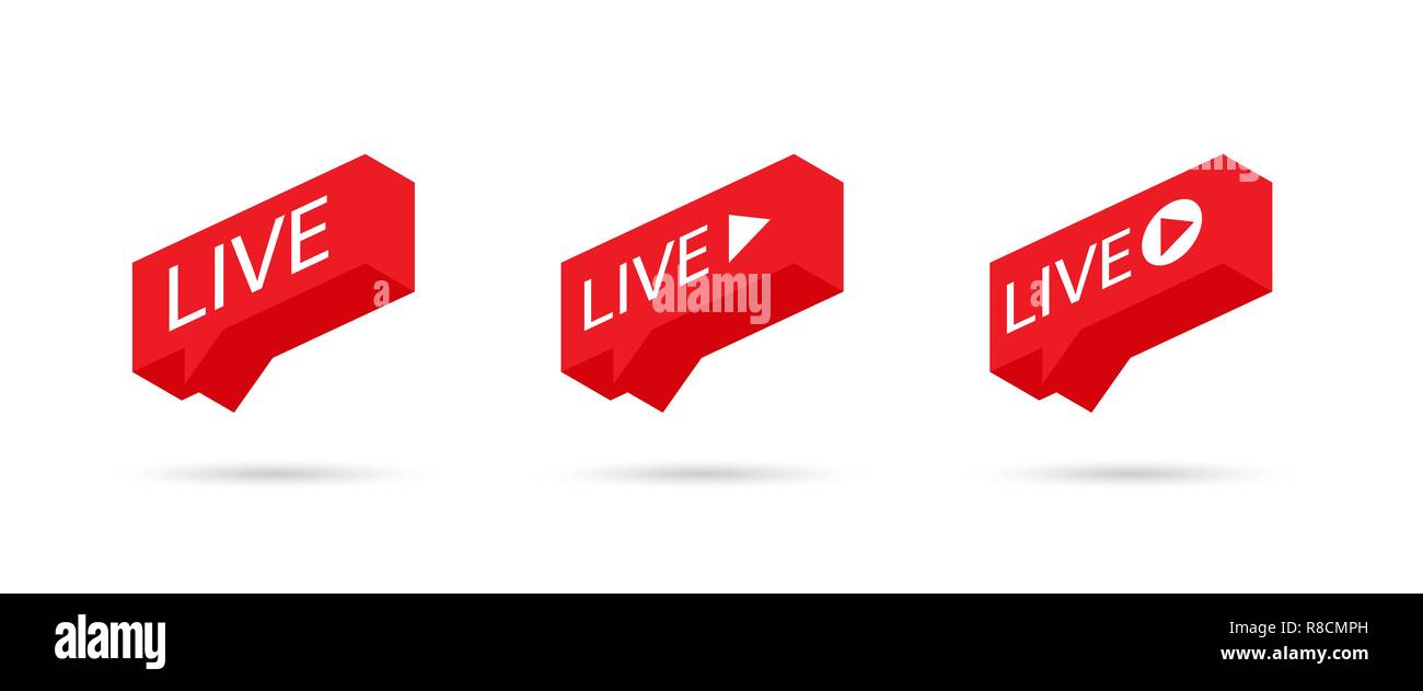 Live Stream segno, emblema, logo. Social media Icona streaming live. Icona LIVE, il pulsante simbolo, web ui, app. Discorso bolla. Illustrazione Vettoriale. Illustrazione Vettoriale