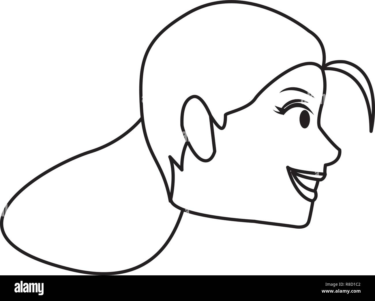 Donna veduta laterale faccia in bianco e nero Illustrazione Vettoriale