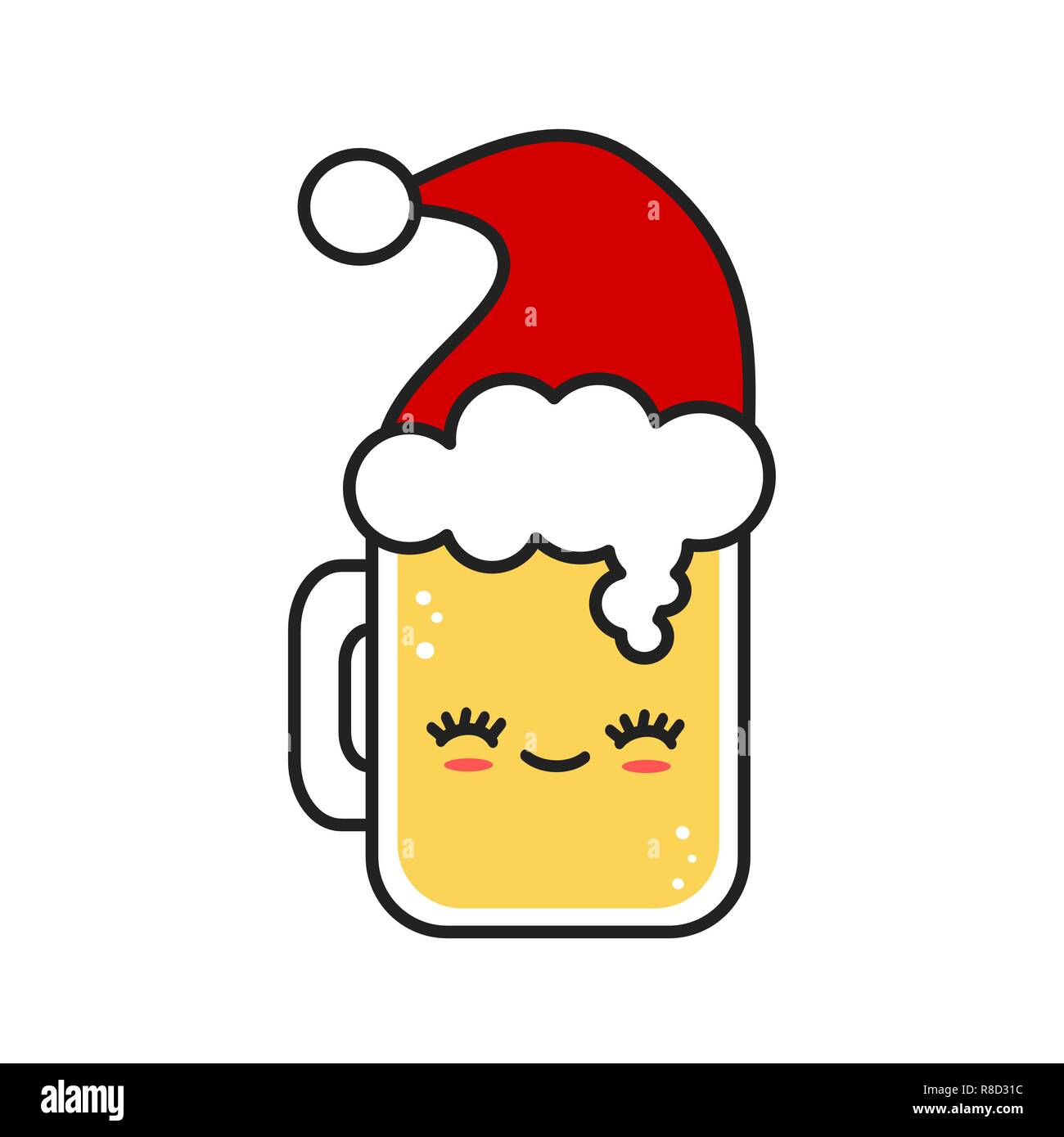 Carino e divertente vettore cartoon di Natale un bicchiere di birra fresca indossando Santa's hat Illustrazione Vettoriale