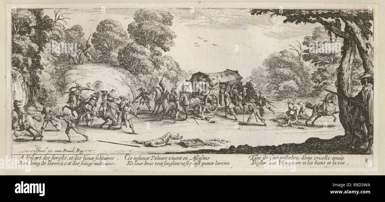 Le miserie e disgrazie della guerra, folio 8: Attacco su un pullman, 1633. Foto Stock