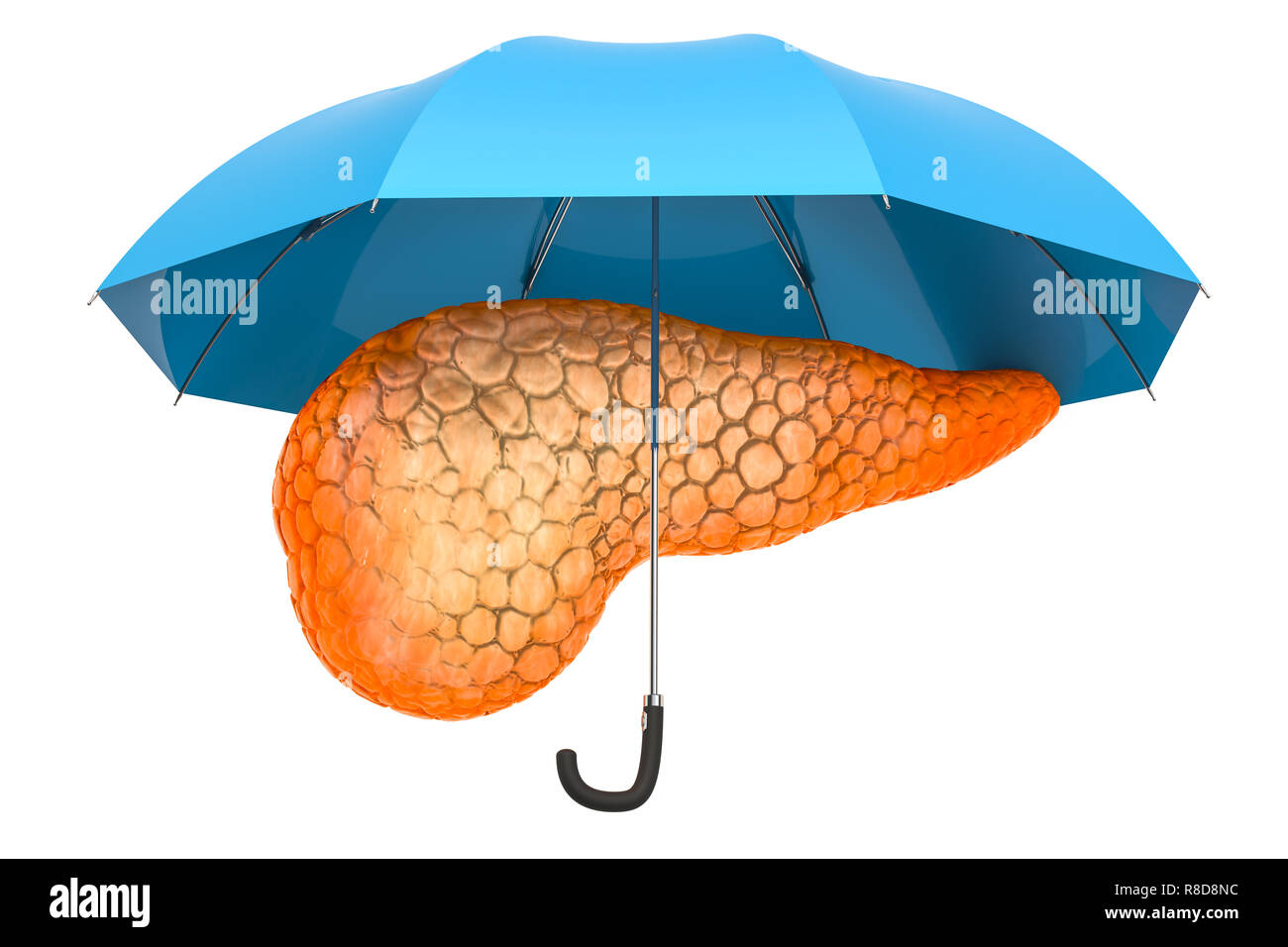 Pancreas umano sotto ombrellone, proteggere il concetto. 3D rendering isolati su sfondo bianco Foto Stock
