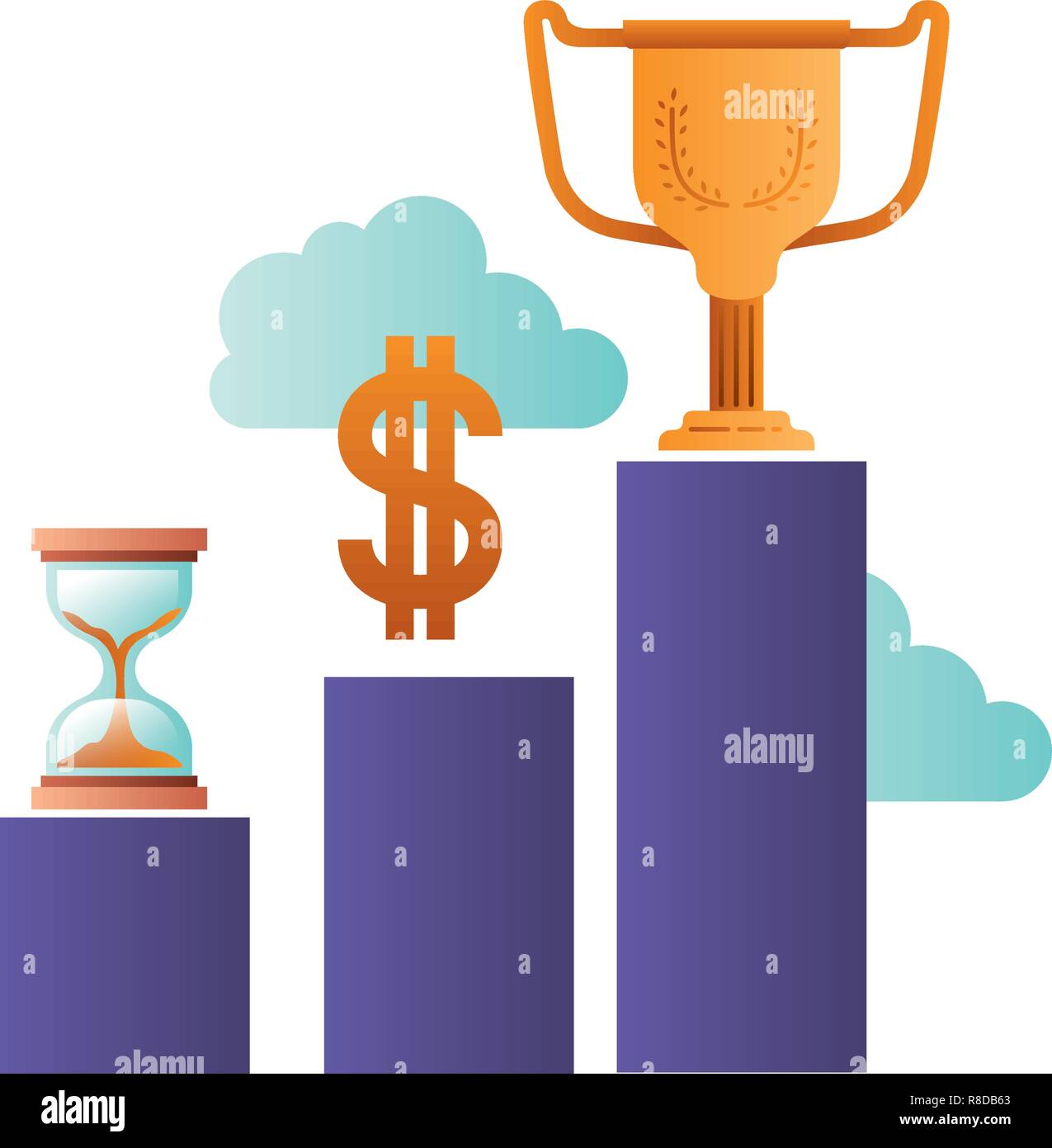 Il grafico a barre con clessidra e il trofeo Illustrazione Vettoriale