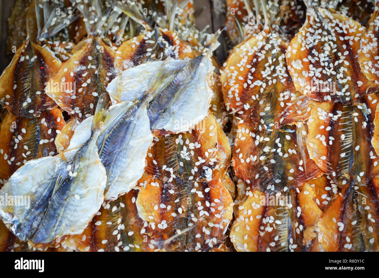 dried fish with sesame on sweet fish - food preservation Foto Stock