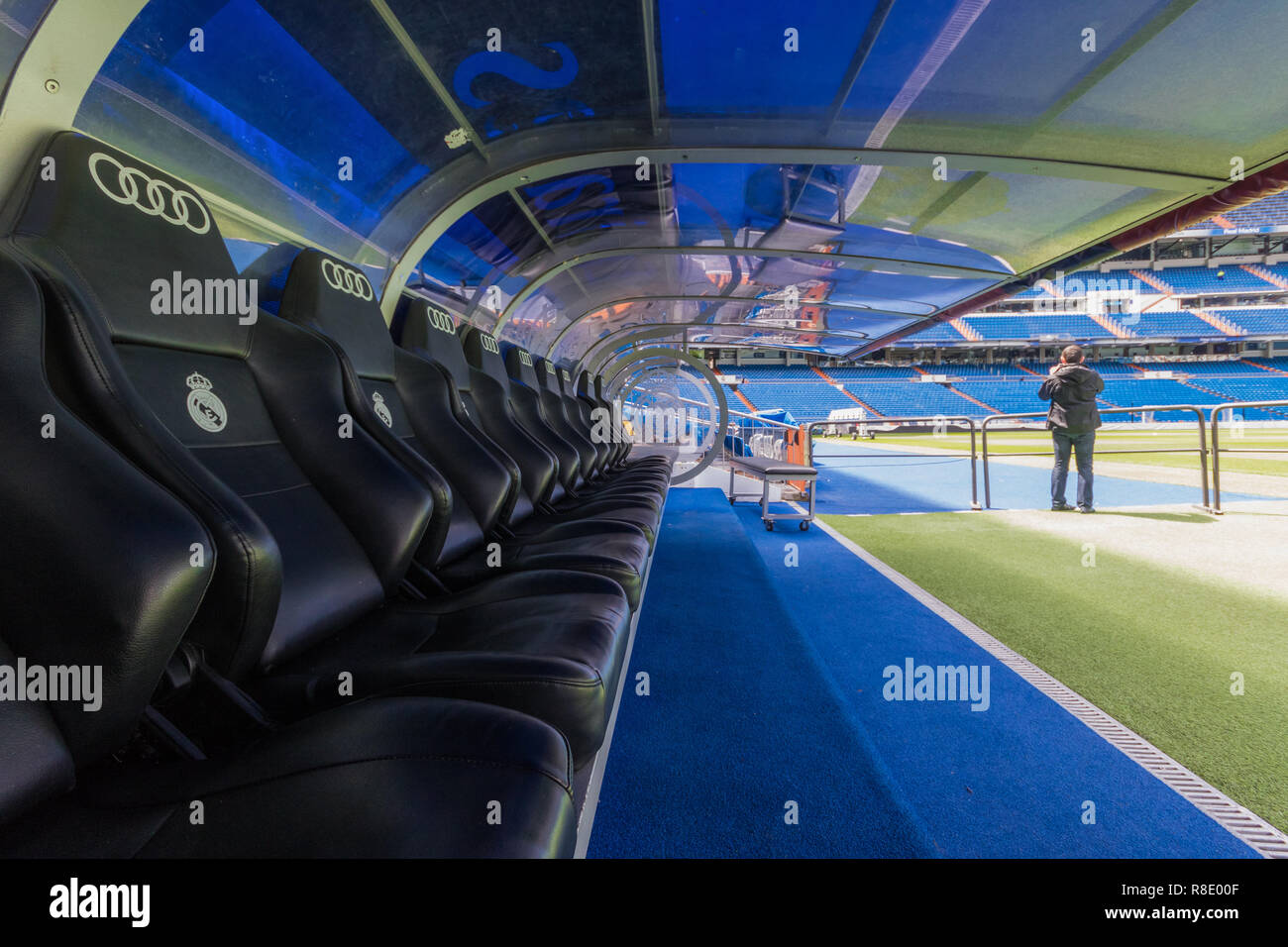 Madrid, Spagna - Real Madrid è una delle squadre di calcio più famose del mondo. Qui in particolare la sua casa, il Santiago Bernabeu Stadium Foto Stock