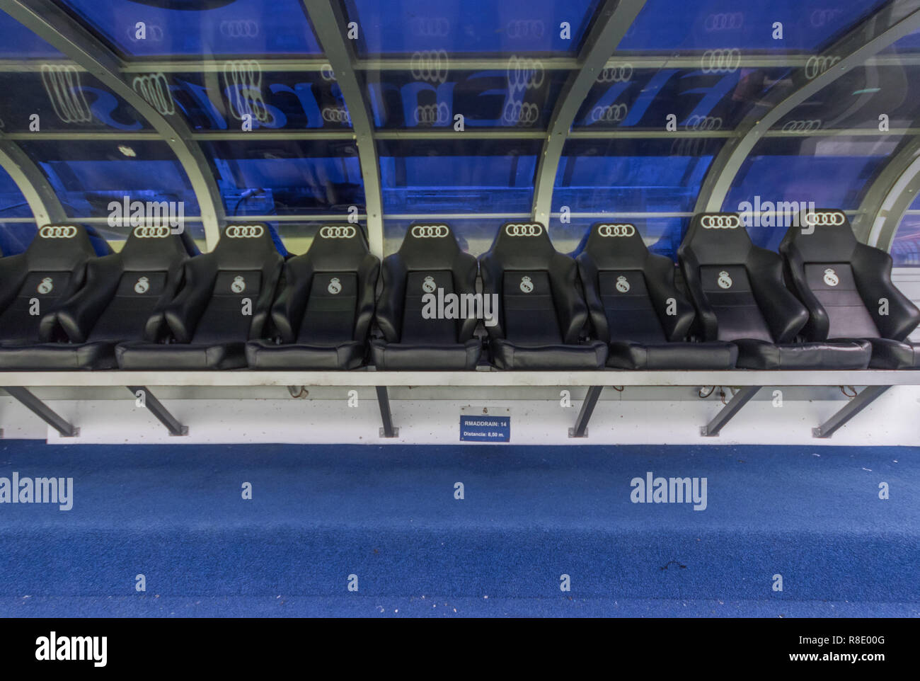 Madrid, Spagna - Real Madrid è una delle squadre di calcio più famose del mondo. Qui in particolare la sua casa, il Santiago Bernabeu Stadium Foto Stock