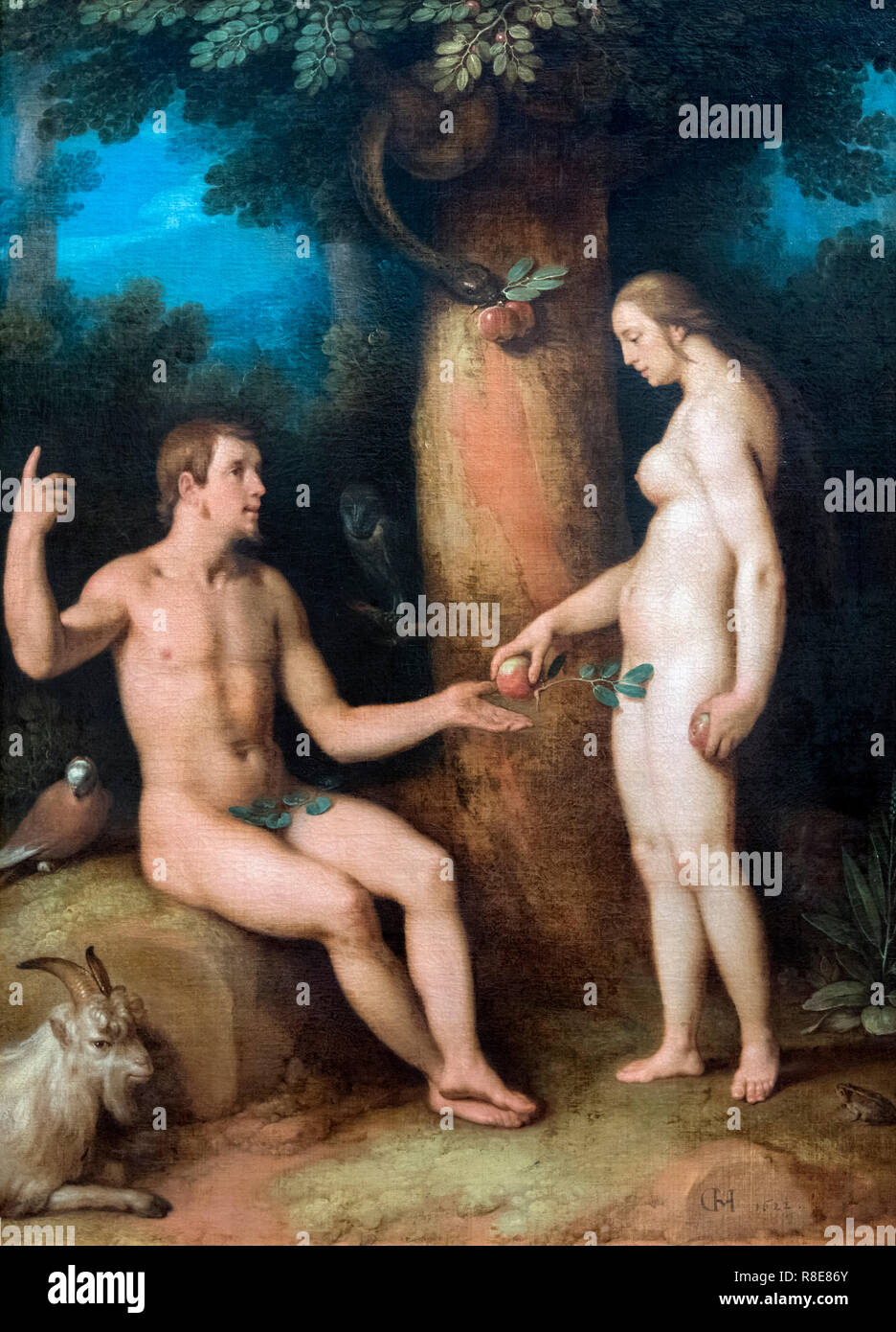 Adamo ed Eva da Cornelis van Haarlem (Cornelis Corneliszoon van Haarlem: 1562-1638), olio su tela, 1622 Foto Stock