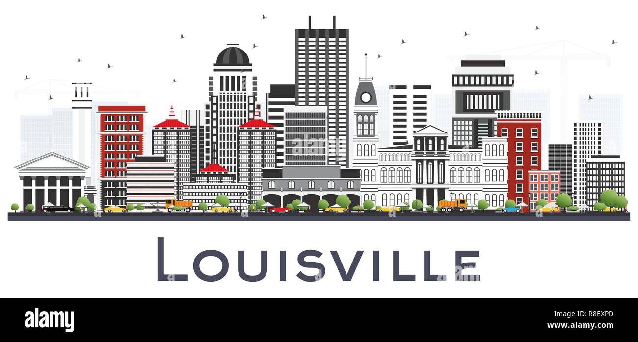 Louisville Kentucky USA dello skyline della città con edifici grigi isolati su bianco. Illustrazione Vettoriale. Viaggi di affari e turismo Concept. Illustrazione Vettoriale