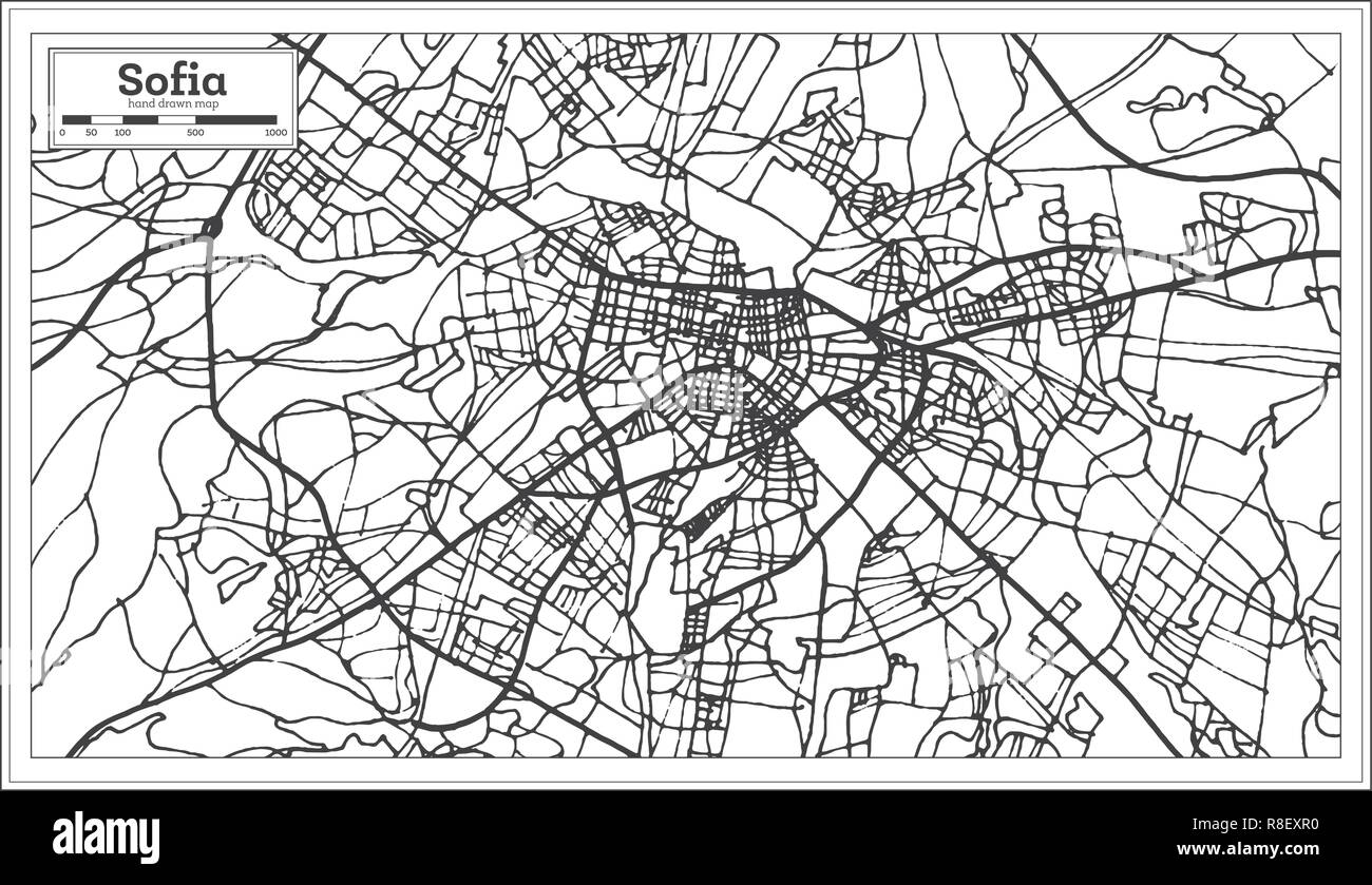 Sofia Bulgaria Mappa della città in stile retrò. Mappa di contorno. Illustrazione Vettoriale. Illustrazione Vettoriale