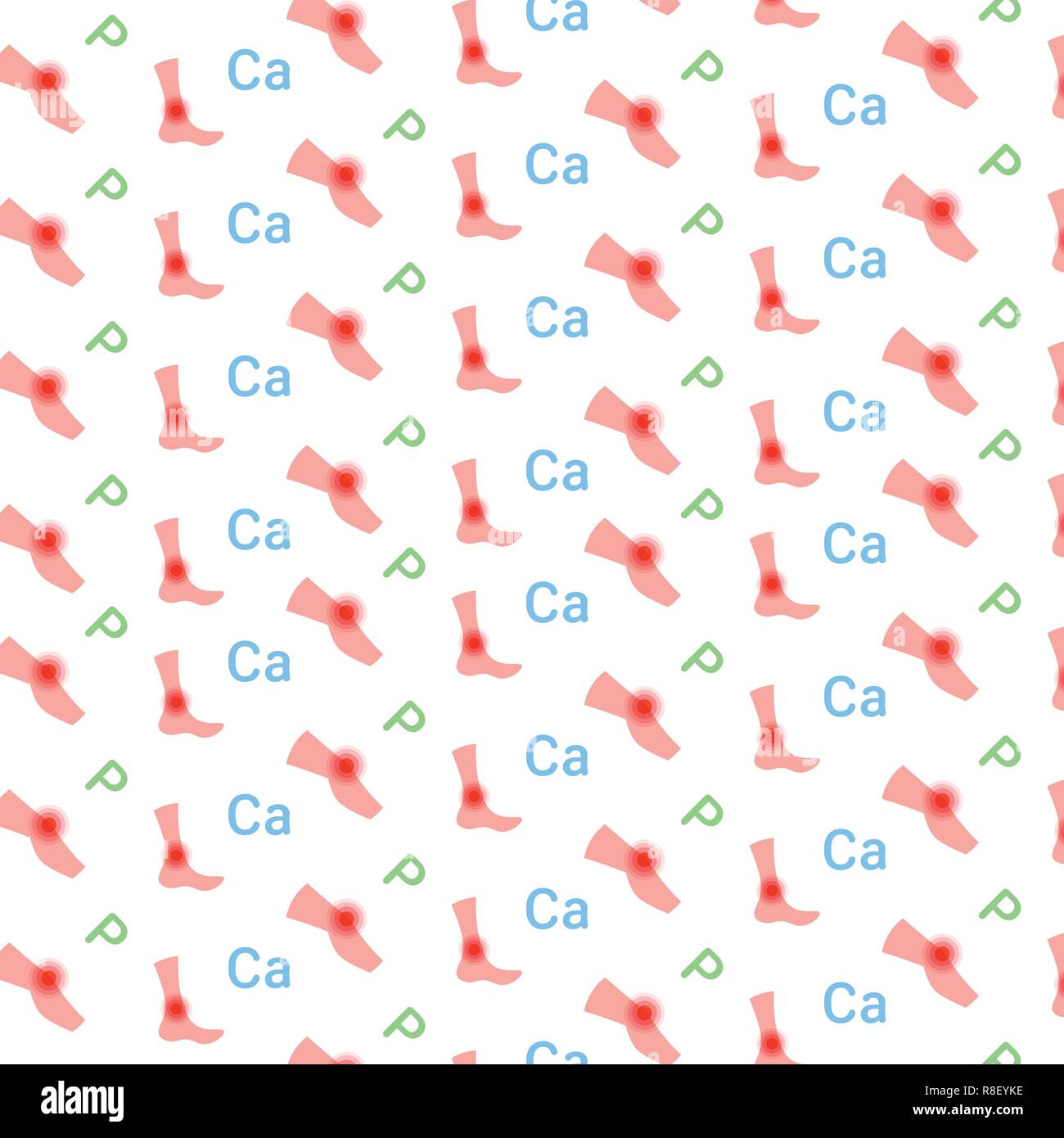 Caviglia ginocchio pregiudizio sensazione di dolore alle articolazioni gamba umana icona area dolorosa evidenziato in rosso il calcio Fosforo healthcare medical service concetto senza cuciture piatte di pattern Illustrazione Vettoriale