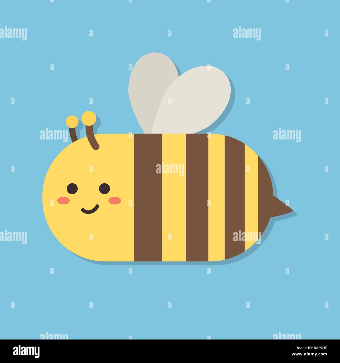 Carino Bee Cartoon battenti isolato su sfondo blu illustrazione vettoriale Illustrazione Vettoriale