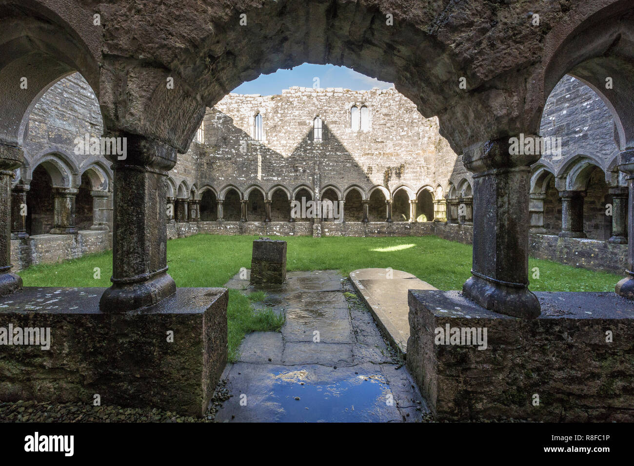 Moyne Abbey, nella contea di Mayo, Irlanda Foto Stock