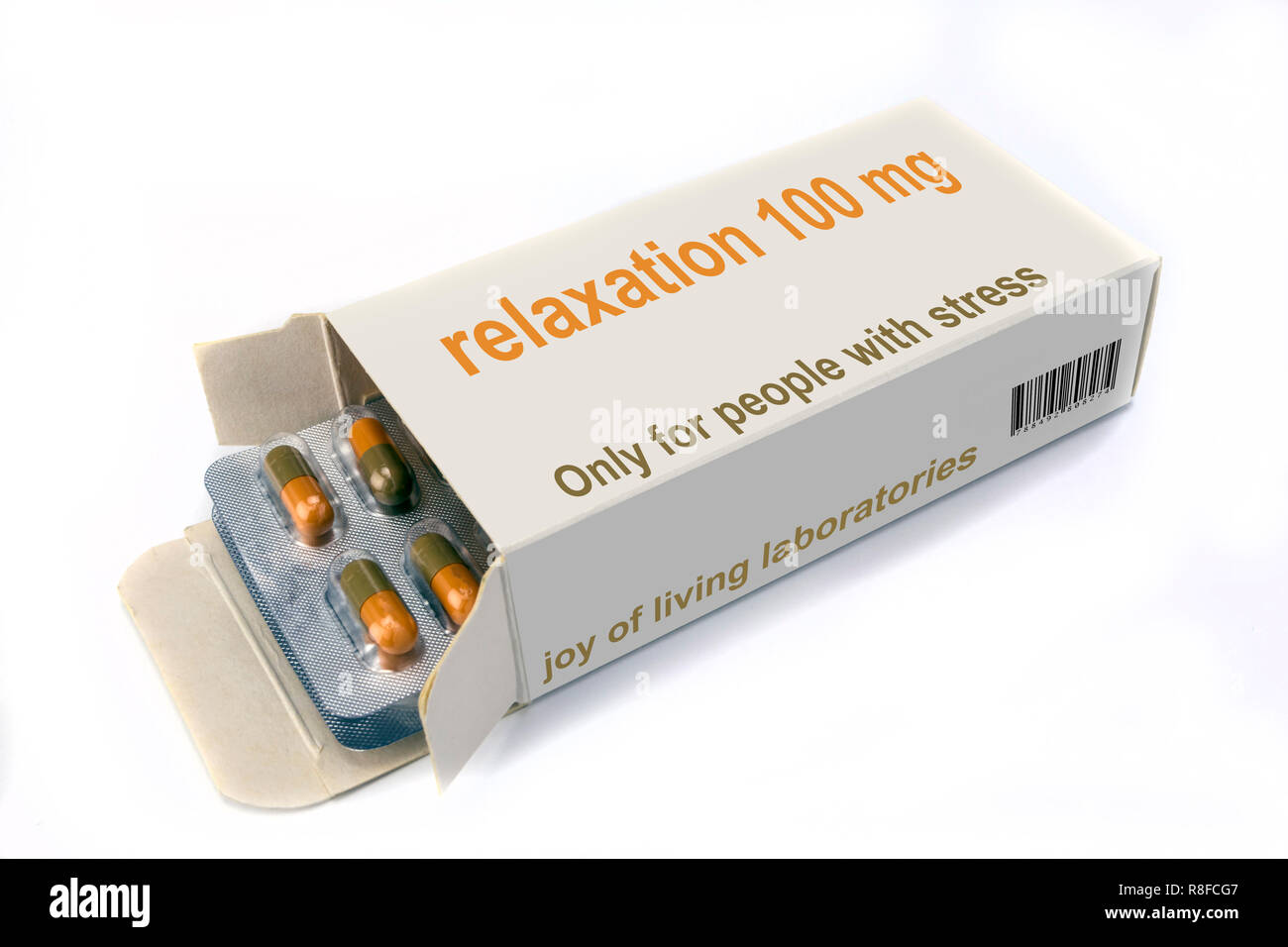 Le compresse di relax box, medicina fittizio, immagine concettuale Foto Stock