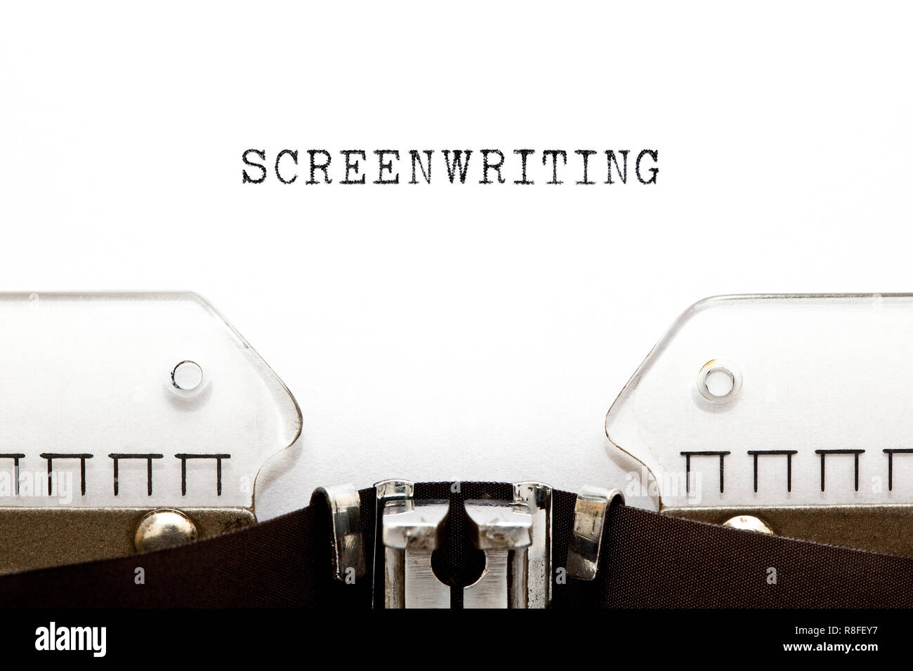 La sceneggiatura di parola digitata sulla macchina da scrivere retrò con copia spazio. Foto Stock