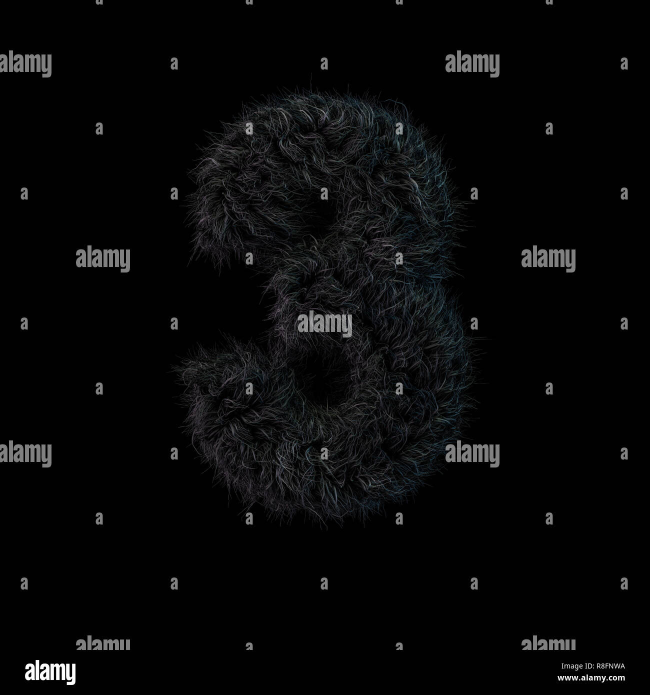 Lettere maiuscole e soffice pelliccia font nero. Tre cifre. Il rendering 3D Foto Stock