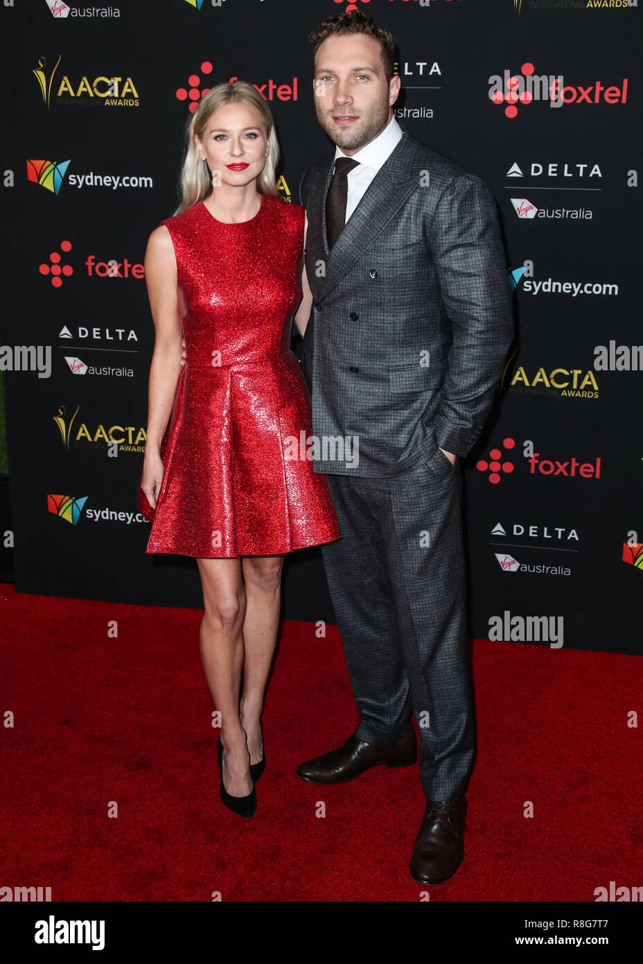 HOLLYWOOD, Los Angeles, CA, Stati Uniti d'America - 05 gennaio: Mecki Dent, Jai Courtney al settimo AACTA International Awards tenutosi a Avalon Hollywood su Gennaio 5, 2018 a Hollywood e Los Angeles, California, Stati Uniti. (Foto di Xavier COLLIN/Image Press Agency) Foto Stock