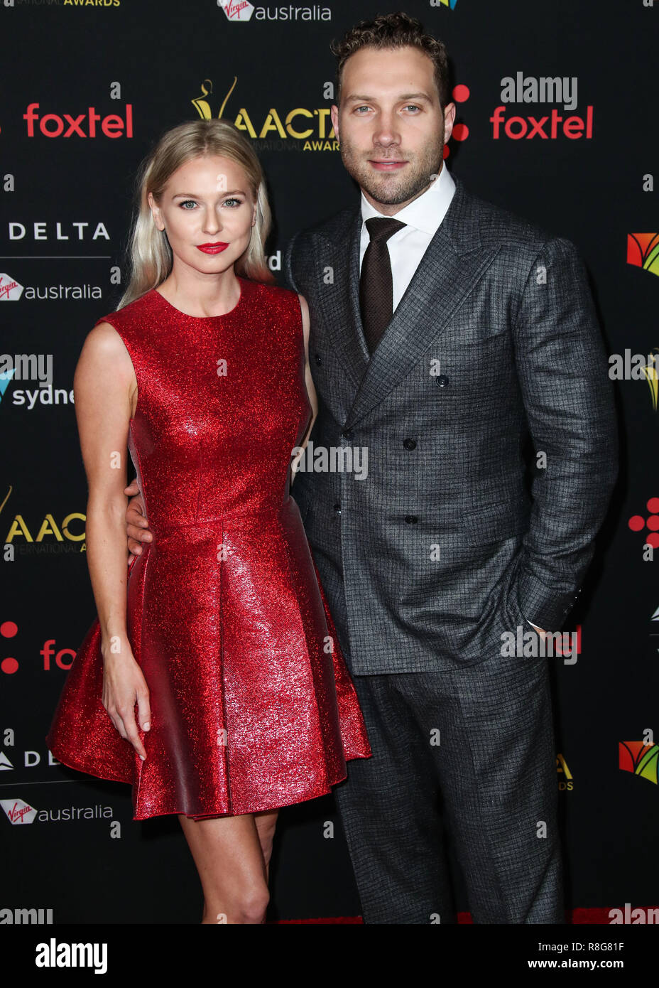 HOLLYWOOD, Los Angeles, CA, Stati Uniti d'America - 05 gennaio: Mecki Dent, Jai Courtney al settimo AACTA International Awards tenutosi a Avalon Hollywood su Gennaio 5, 2018 a Hollywood e Los Angeles, California, Stati Uniti. (Foto di Xavier COLLIN/Image Press Agency) Foto Stock