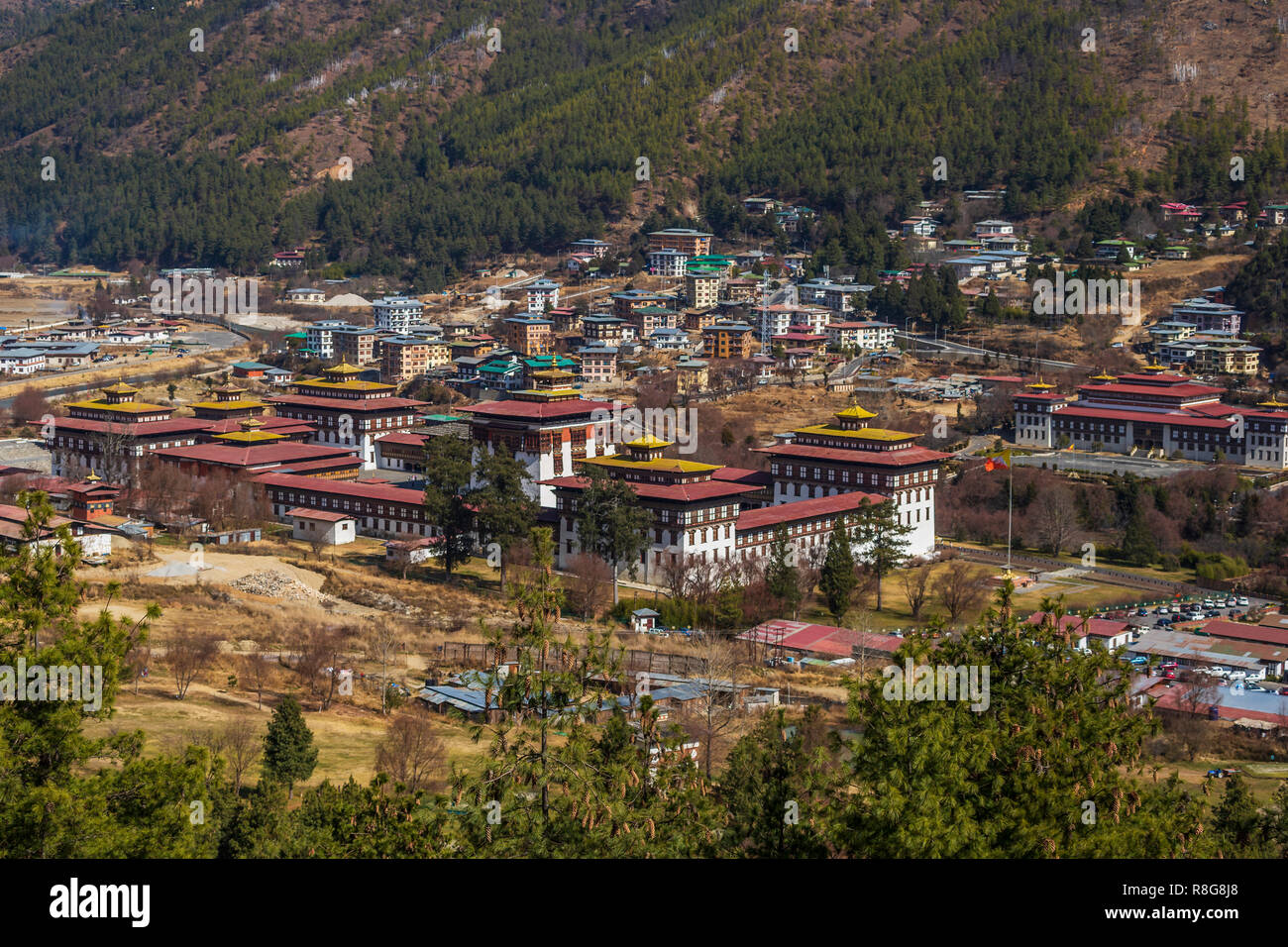Tashichho Dzong e assemblea nazionale a Thimphu Bhutan Foto Stock
