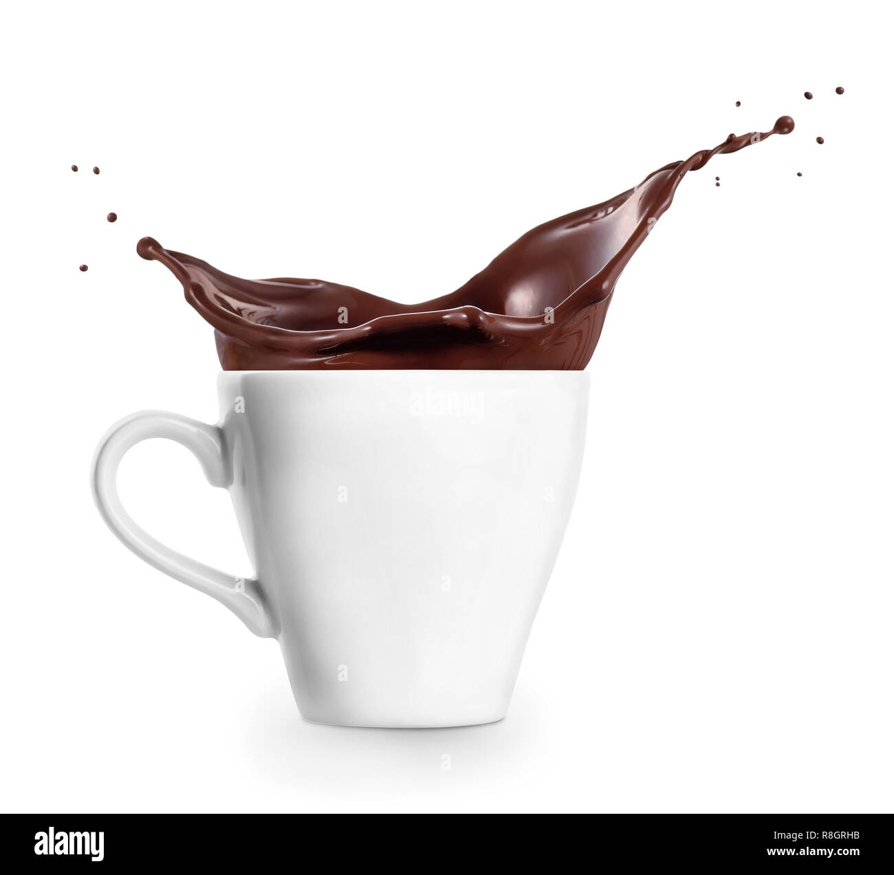 Cioccolata calda o di cacao in tazza con splash isolati su sfondo bianco  Foto stock - Alamy