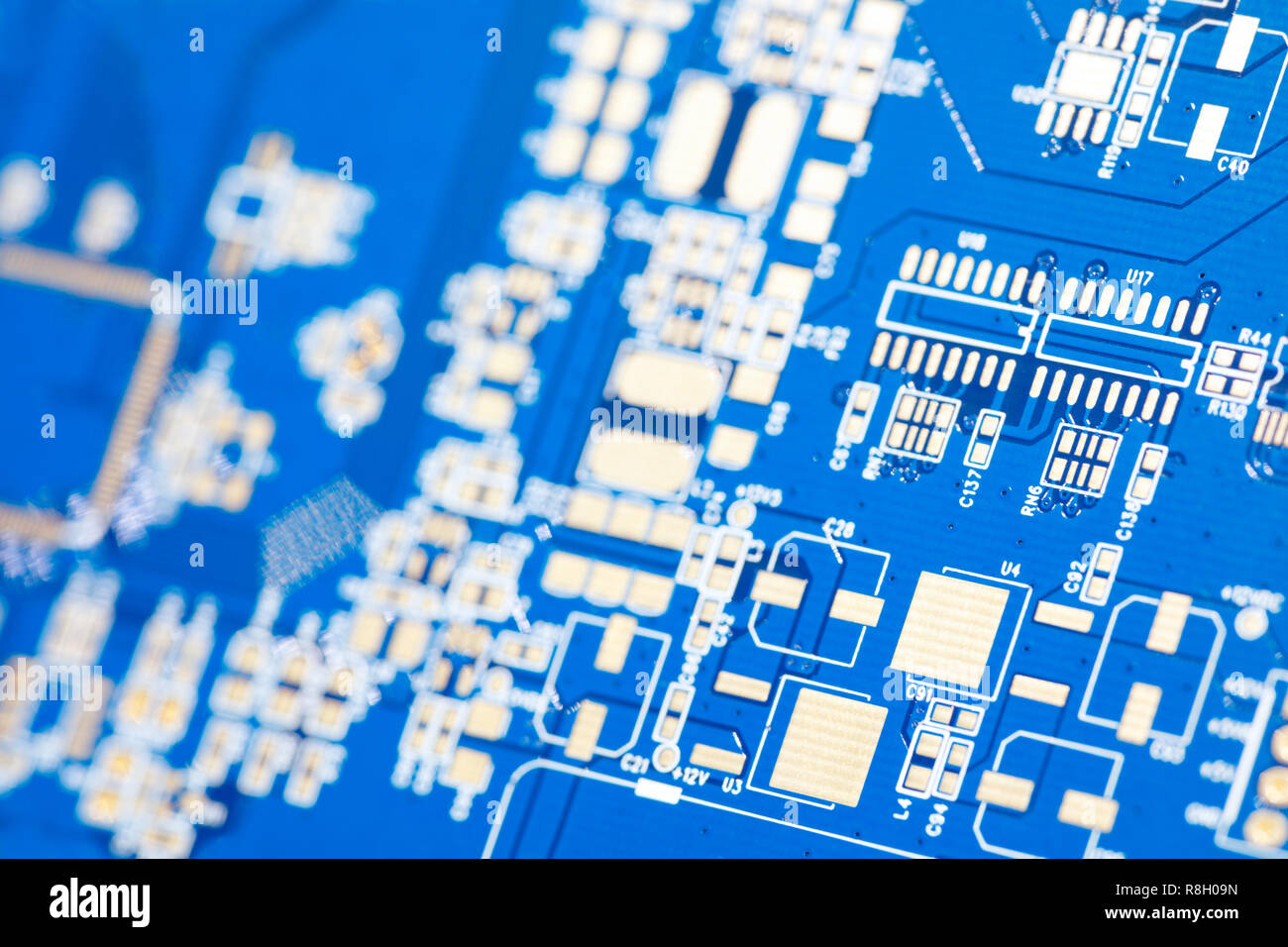 Circuito Scheda blu. Calcolatore elettronico tecnologia hardware. Scheda madre chip digitale. Tech scienza dello sfondo. Comunicazione integrata del processore. In Foto Stock