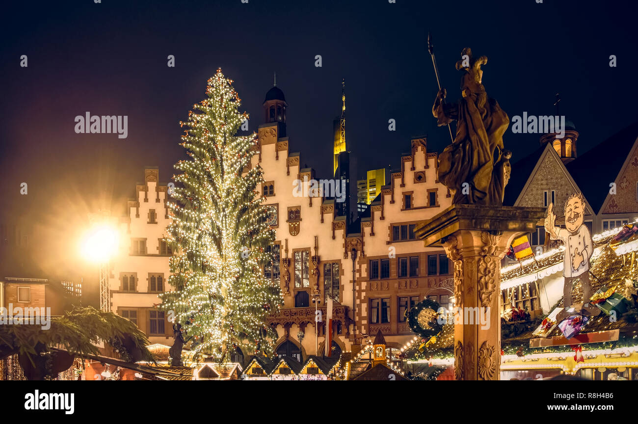 Mercatino di Natale di Francoforte, Römerberg, Assia Foto Stock