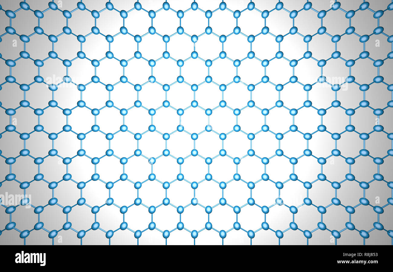 Vista superiore: griglia di carbonio del grafene struttura atomica per lo sfondo delle nanotecnologie Foto Stock