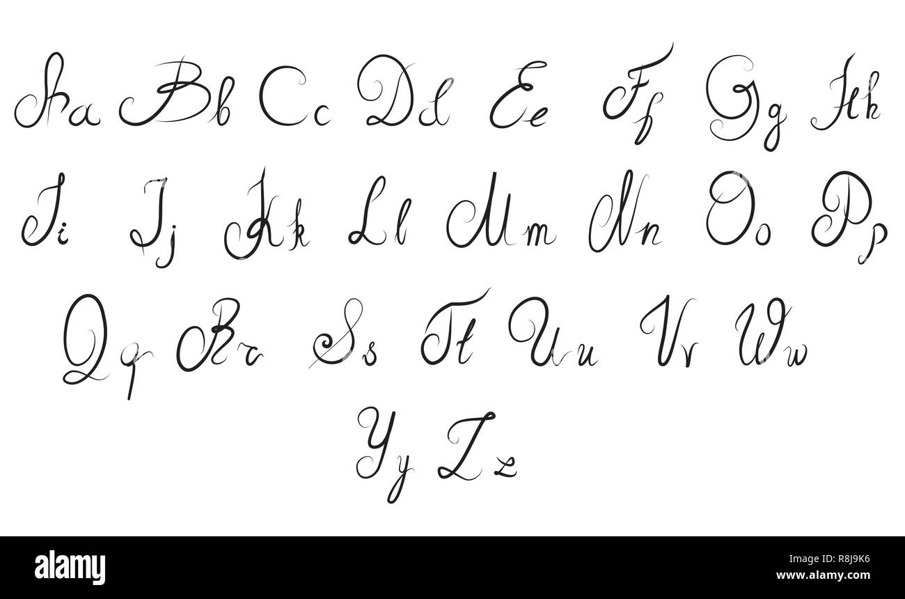 Vector disegnati a mano alfabeto calligrafico Foto Stock