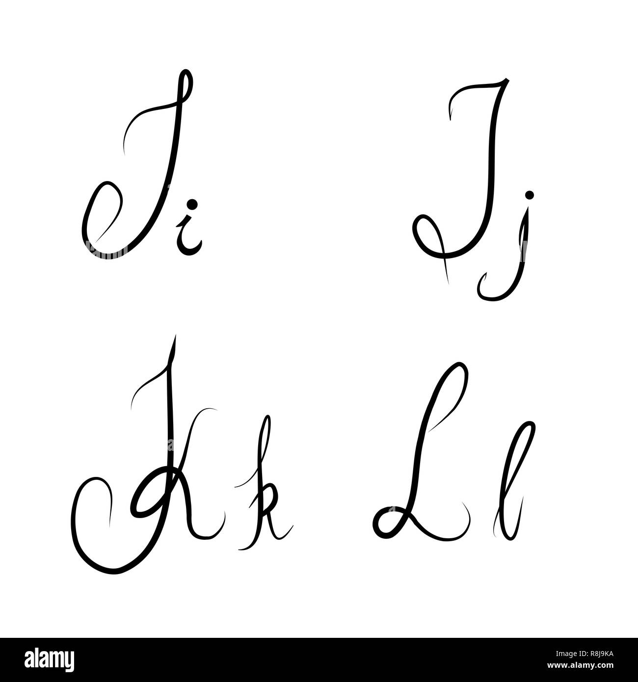 Disegnato a mano lettere calligrafico I,F,K,L isolato Foto stock - Alamy