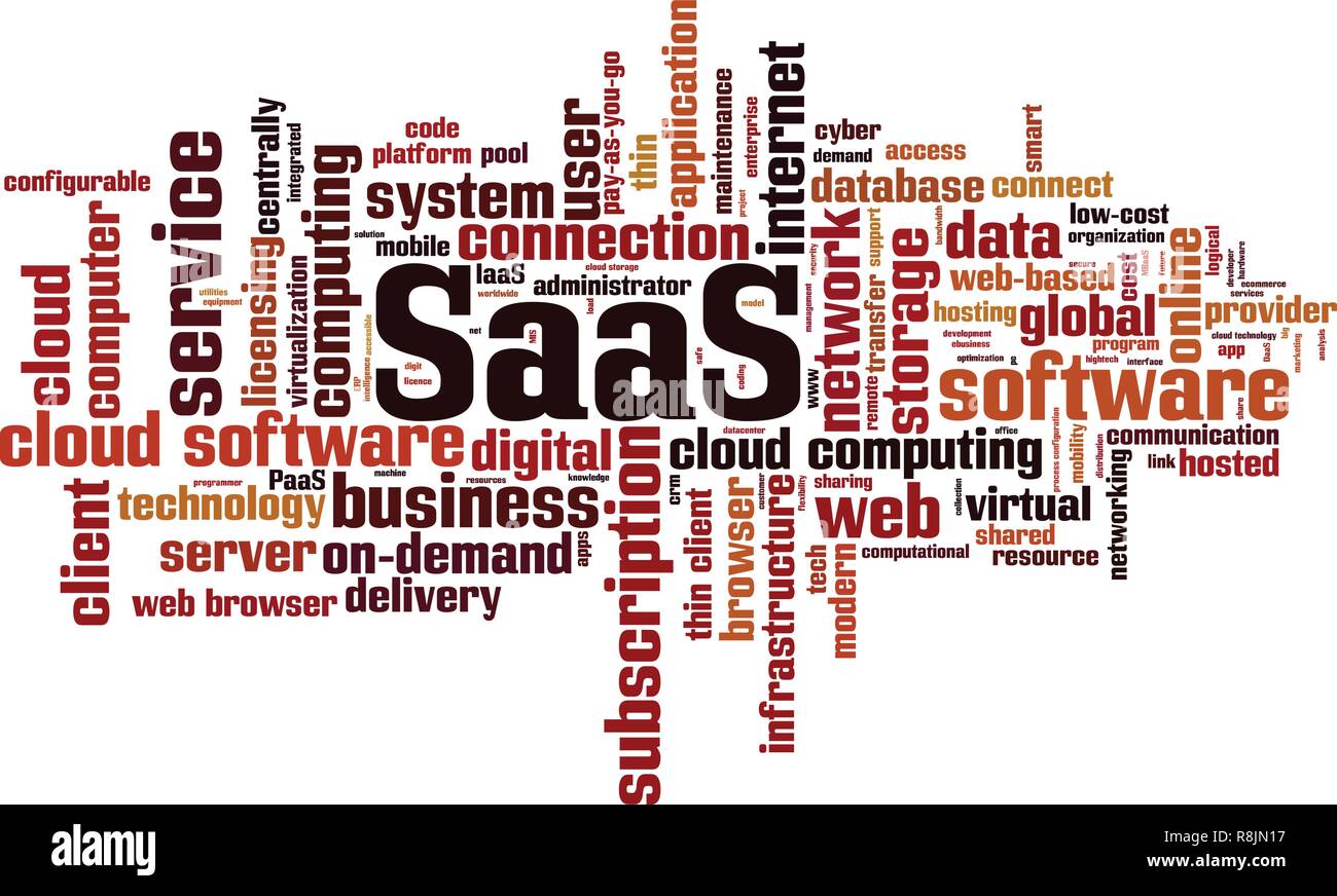 Il SaaS, Software come un servizio cloud di parola concetto. Illustrazione Vettoriale Illustrazione Vettoriale