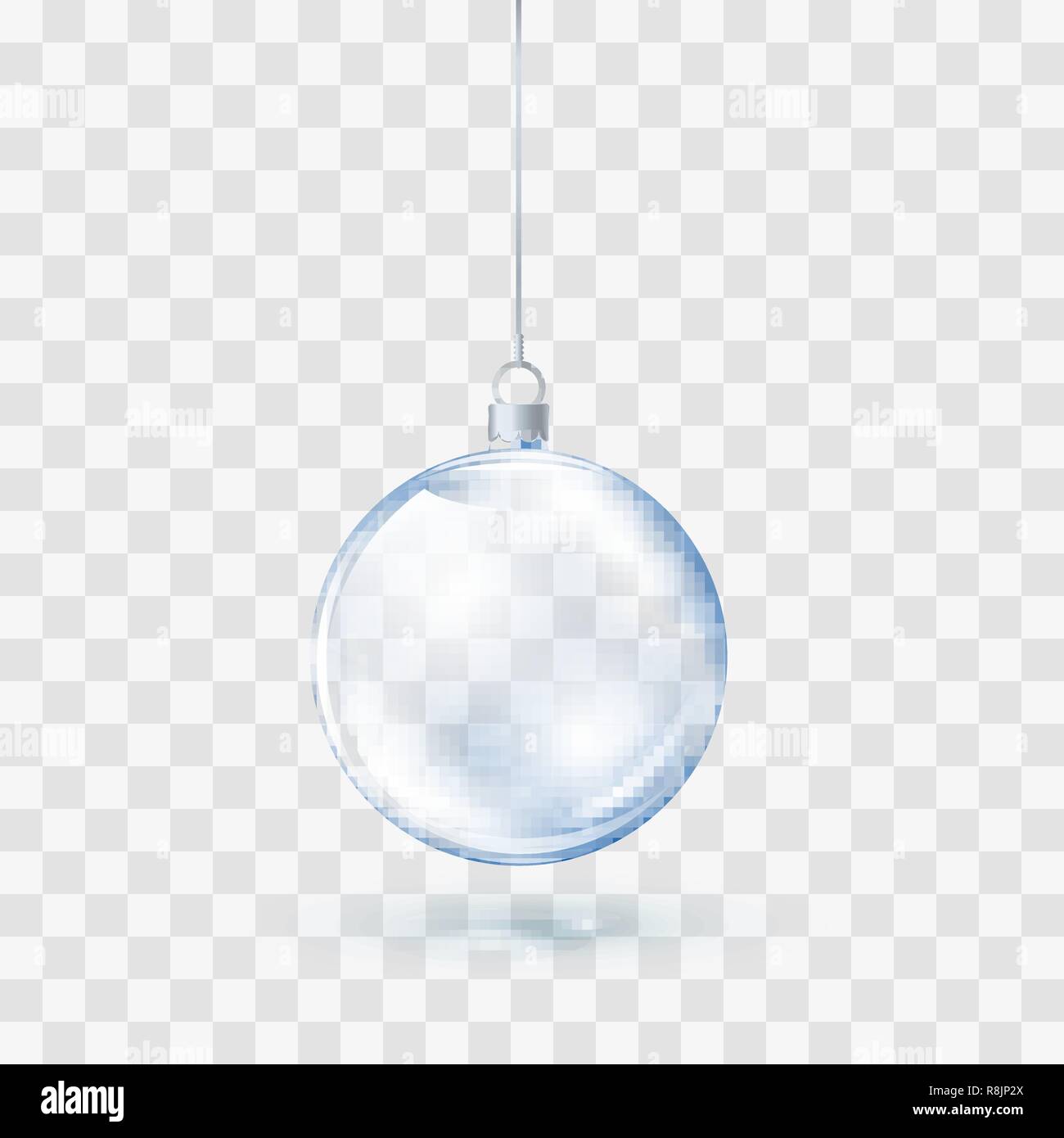 Blu trasparente in vetro palla di Natale. Xmas Palla di vetro su sfondo trasparente. Vacanze modello di decorazione. Illustrazione Vettoriale Illustrazione Vettoriale