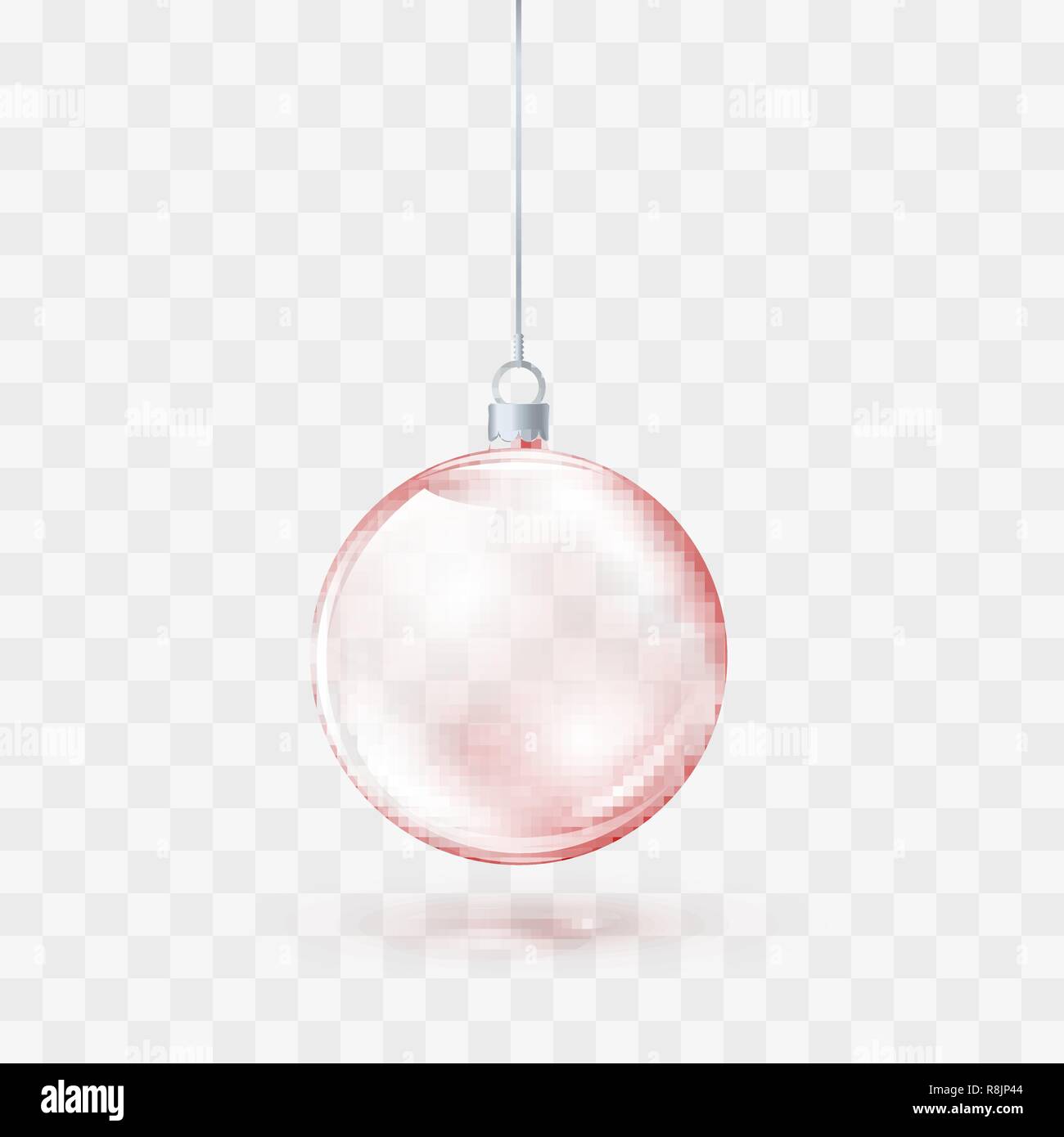 Rosso trasparente in vetro palla di Natale. Xmas Palla di vetro su sfondo trasparente. Vacanze modello di decorazione. Illustrazione Vettoriale Illustrazione Vettoriale