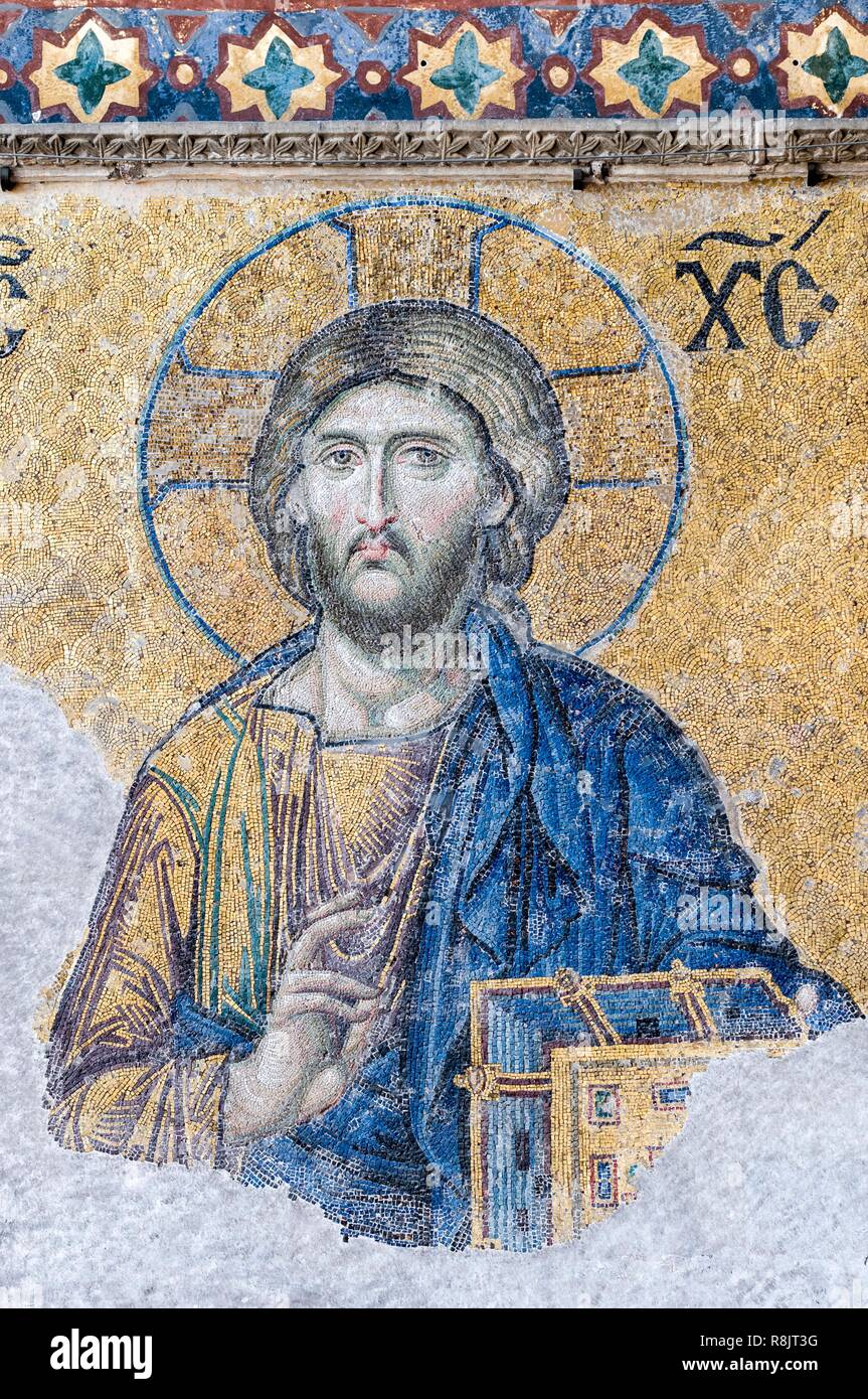 Turchia, Istanbul, centro storico sono classificati come patrimonio mondiale dall' UNESCO, il quartiere di Sultanahmet, Hagia Sophia Basilica, mosaico Foto Stock