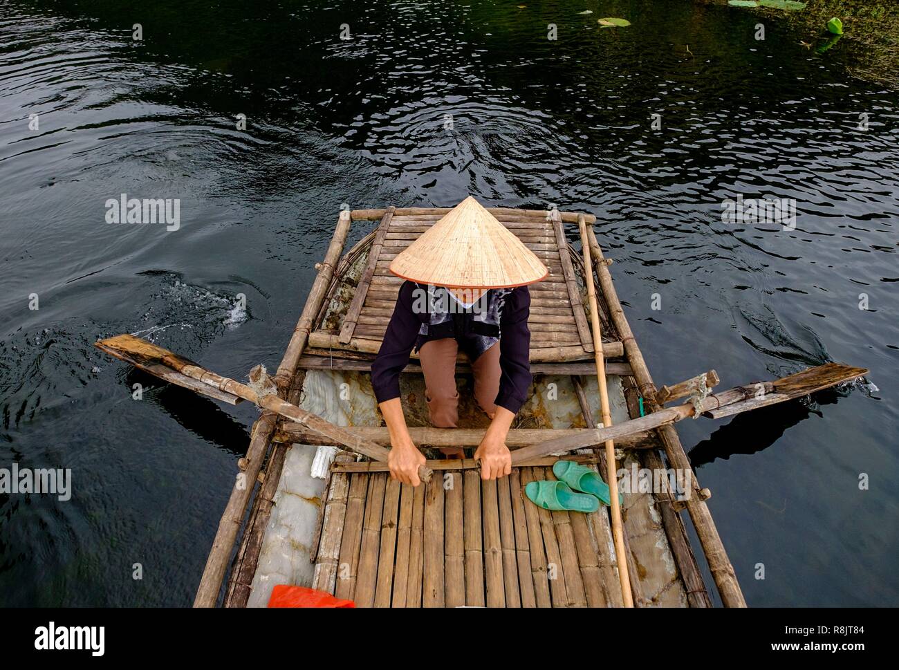 Il Vietnam, la baia di Ha Long sulla terra, Van lungo, boatwoman Foto Stock