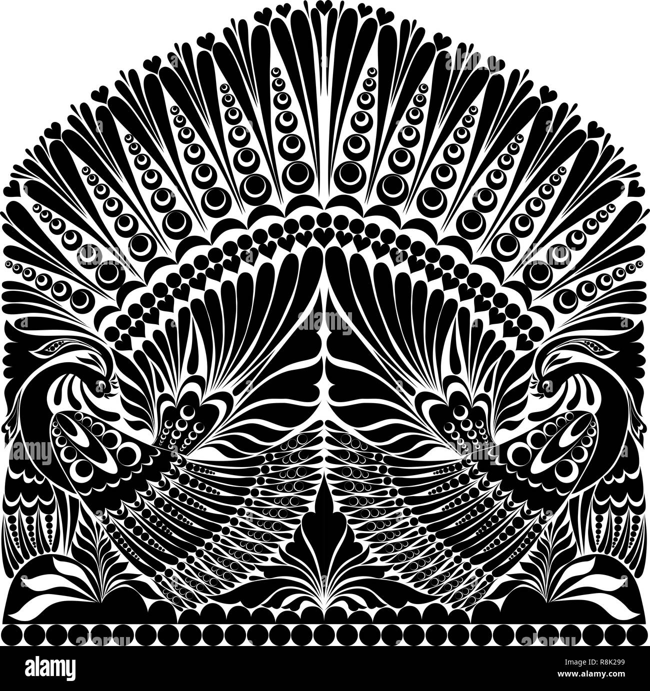 Tatuaggio ornamento russo. del folclore tradizionale ornamento withe bird Foto Stock