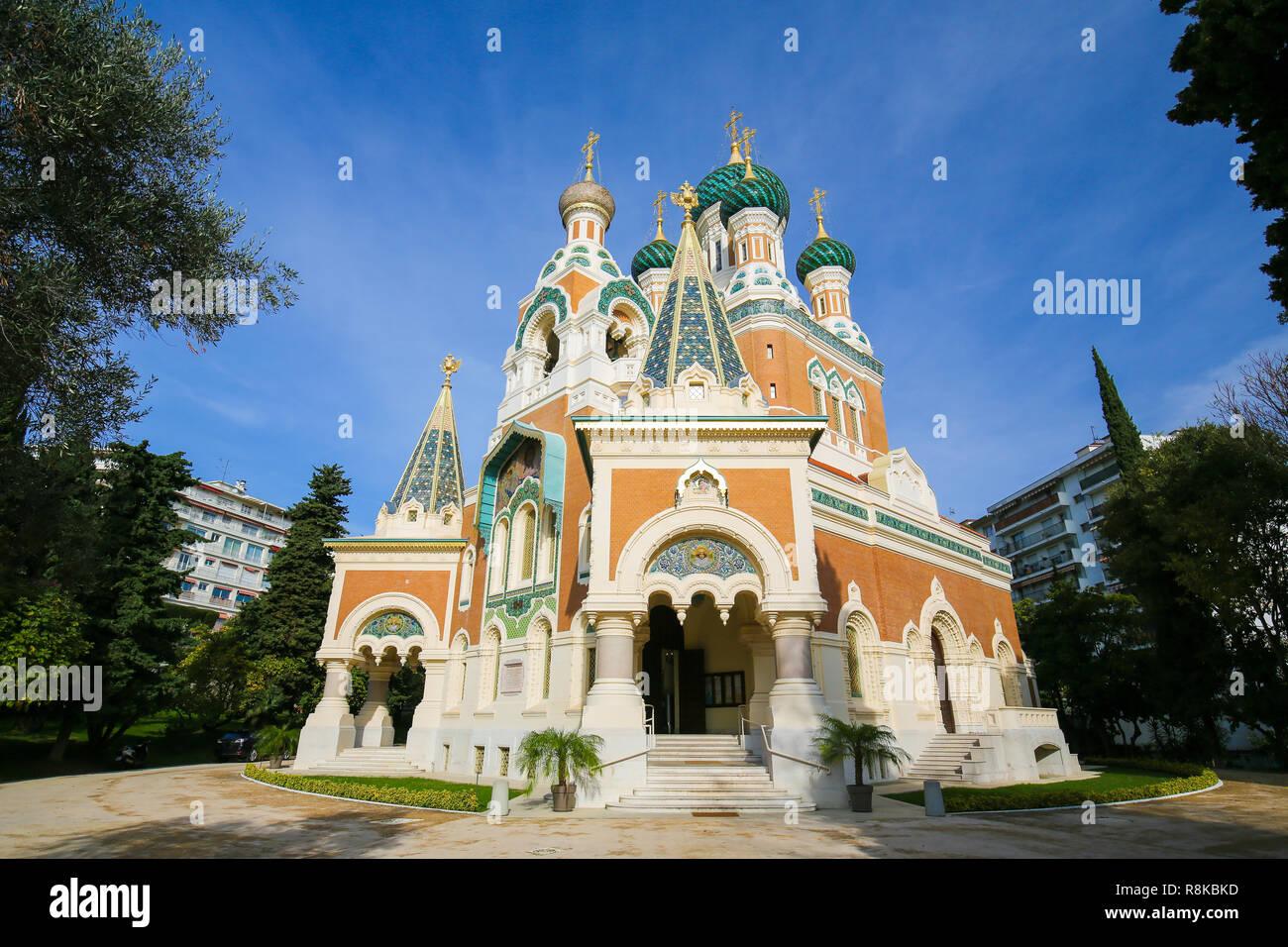 La chiesa russo-ortodossa Cattedrale di San Nicola a Nizza, in Francia, il più grande orientale Cattedrale Ortodossa in Europa occidentale. Foto Stock