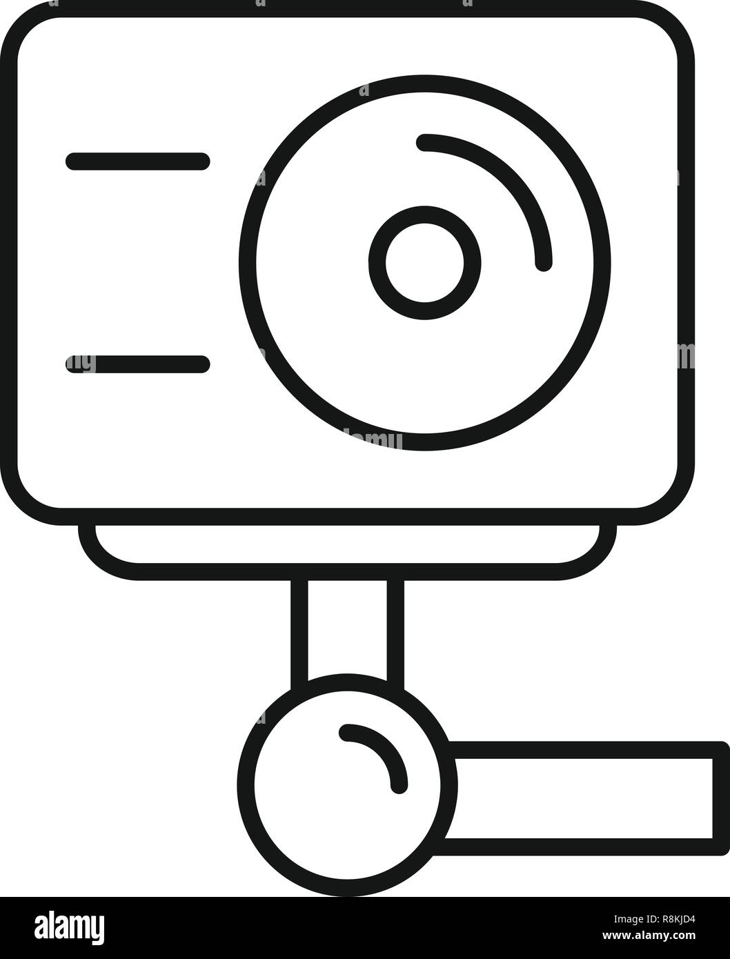 Azione icona della fotocamera. Azione di contorno della fotocamera icona vettore per il web design isolato su sfondo bianco Illustrazione Vettoriale