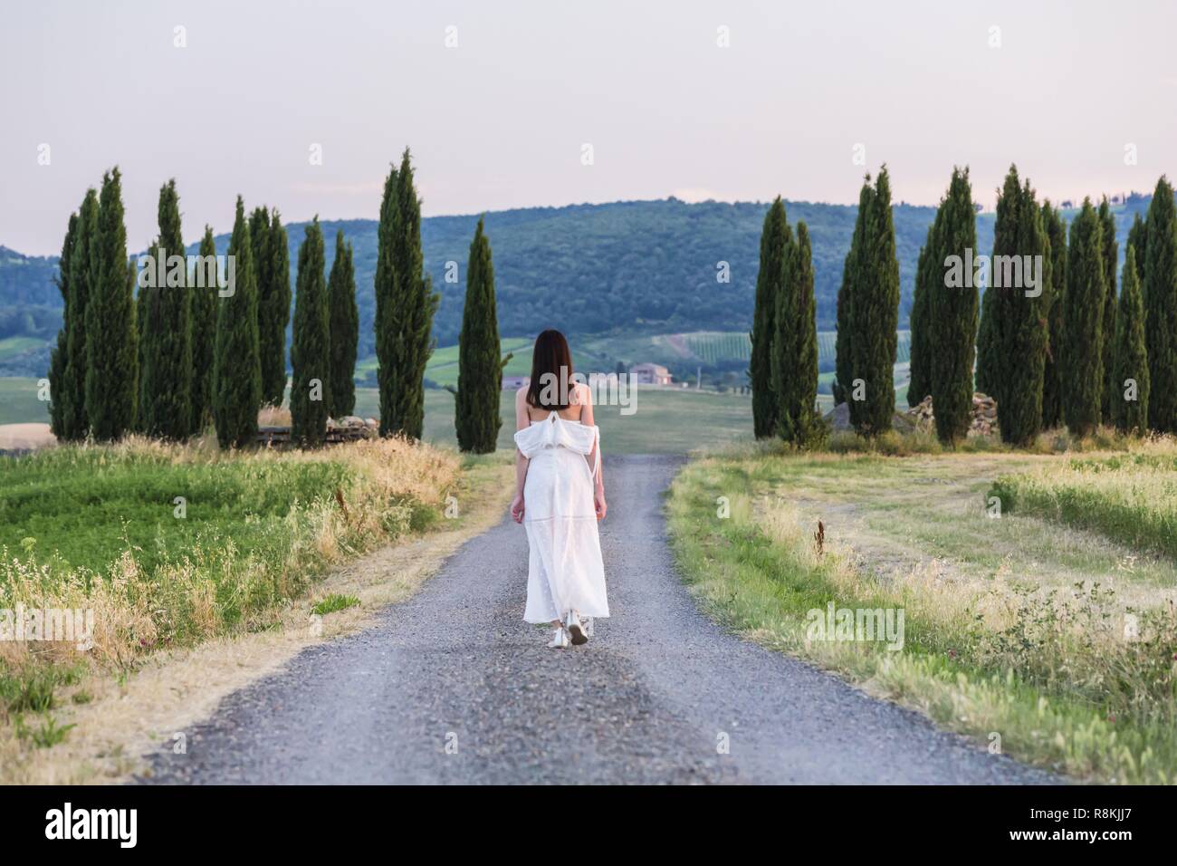 L'Italia, Toscana, Val d'Orcia elencati come patrimonio mondiale dall' UNESCO, campagna nei pressi di Pienza Foto Stock