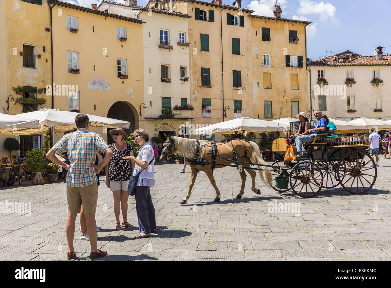 L'Italia, Toscana, Lucca, Piazza del Mercado o Piazza Amfiteatro, ex anfiteatro Foto Stock