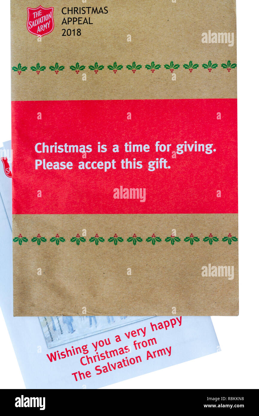 L'Esercito della Salvezza appello di Natale 2018 Il Natale è un momento per dare, la prego di accettare questo dono con scheda di Natale Foto Stock