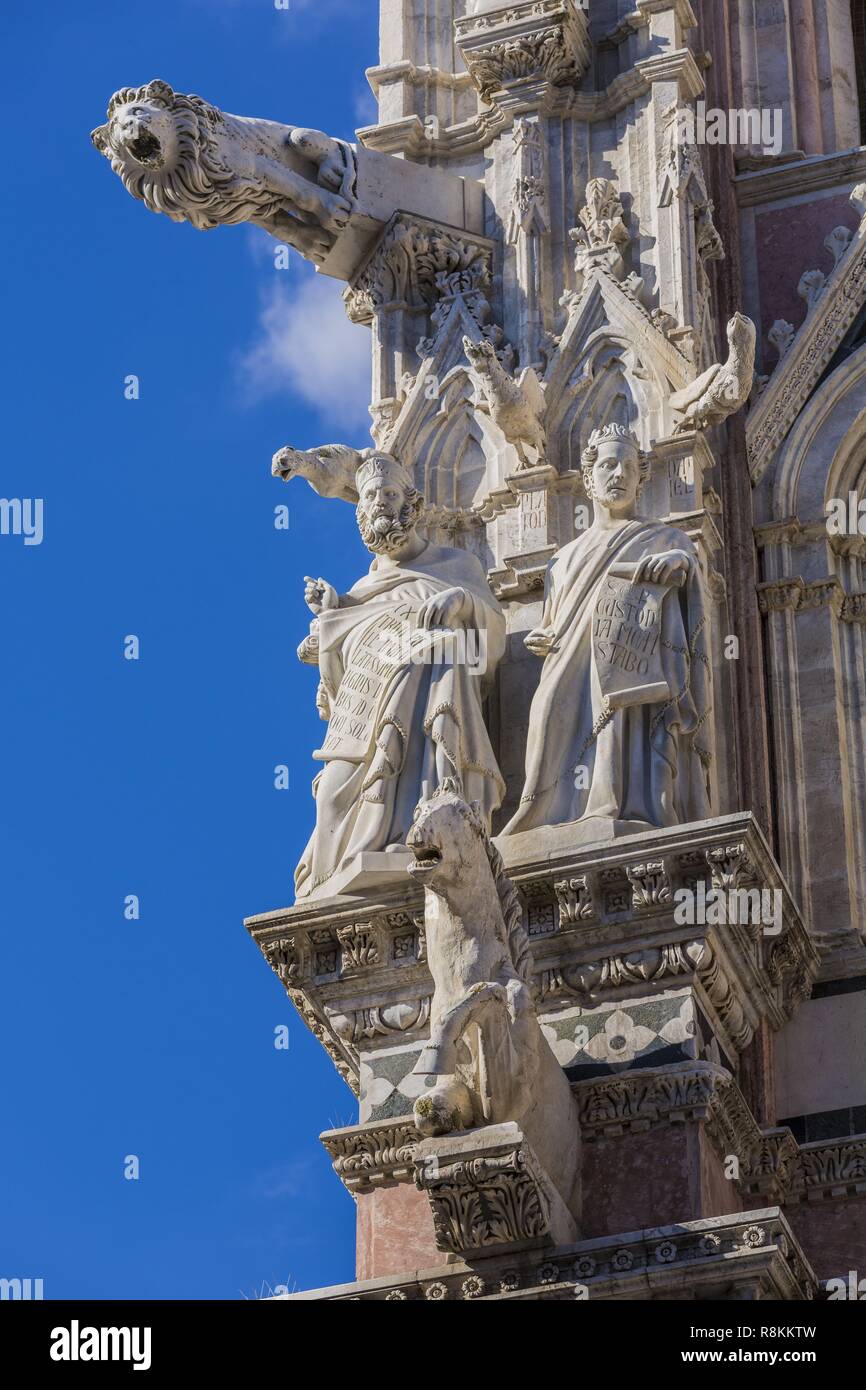 L'Italia, Toscana, Siena, elencato come patrimonio mondiale dall'UNESCO, la Madonna della cattedrale dell Assunzione, il Duomo, le sculture di Giovanni Pisano Foto Stock