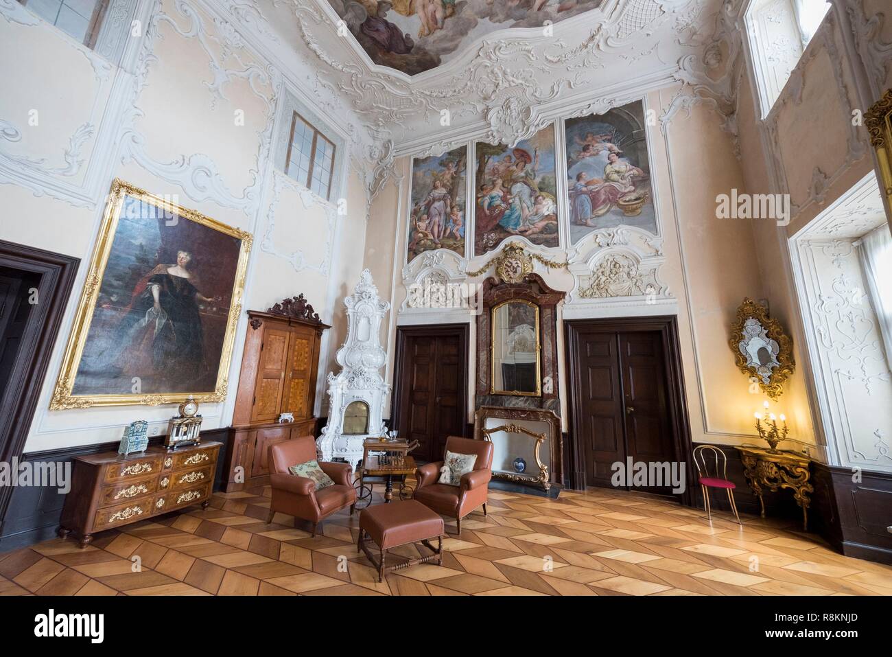 Repubblica ceca, Boemia centrale, Jemniste, Jemniste castello, camera da disegno interno Foto Stock