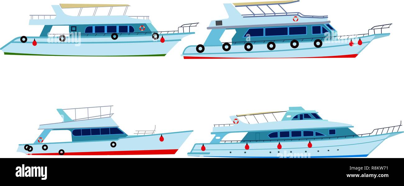 Set di yacht a motore Illustrazione Vettoriale