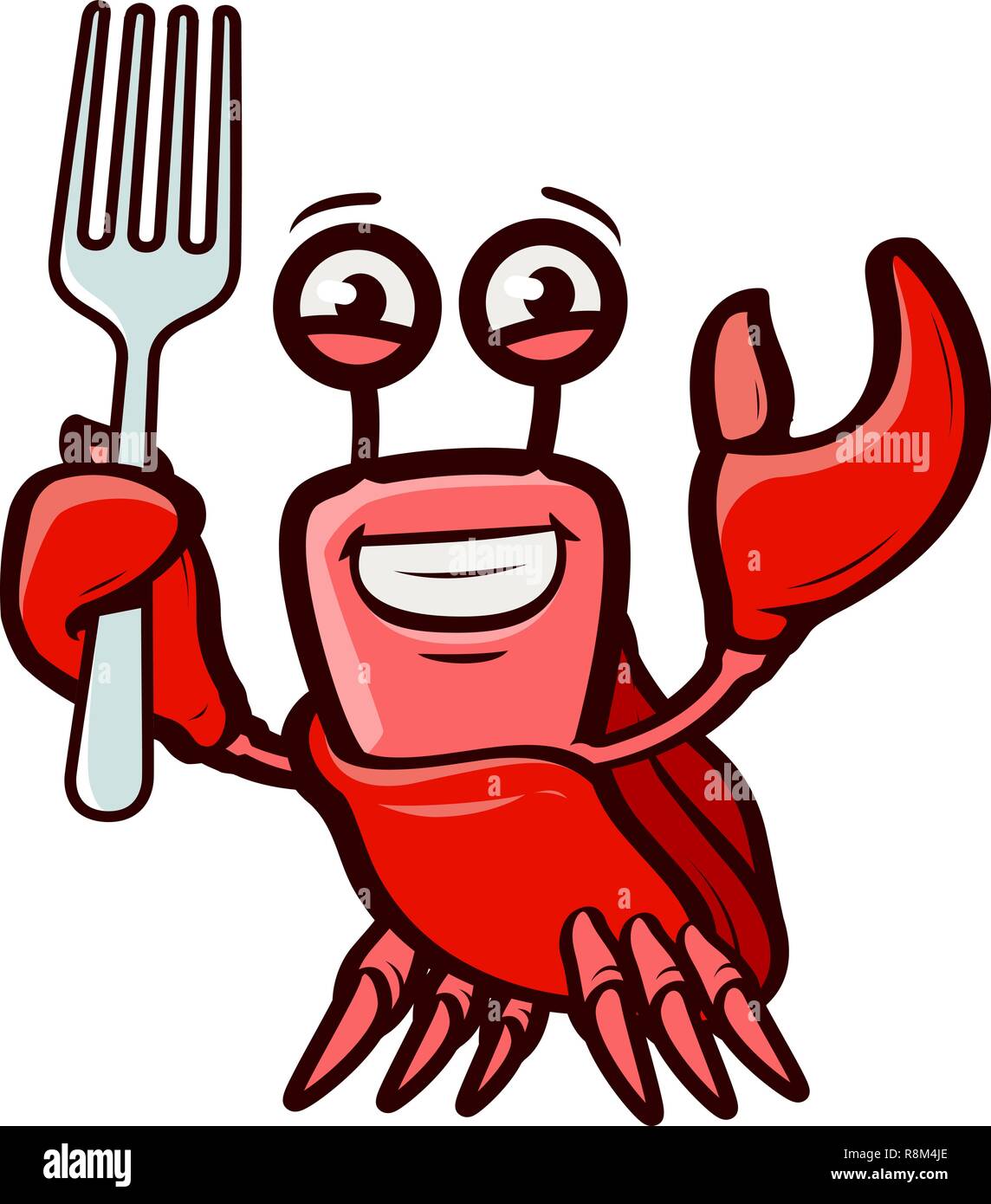 Funny crab detiene la forcella. Frutti di mare, cartoon illustrazione vettoriale Illustrazione Vettoriale