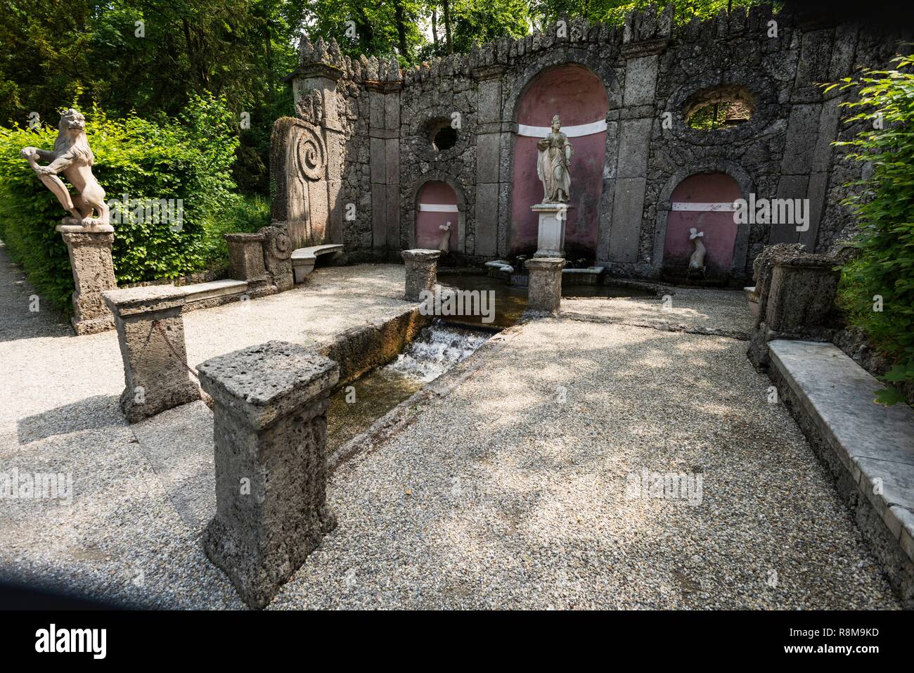 Austria, Sazburg, il Castello di Hellbrunn e Trick Fountains Foto Stock